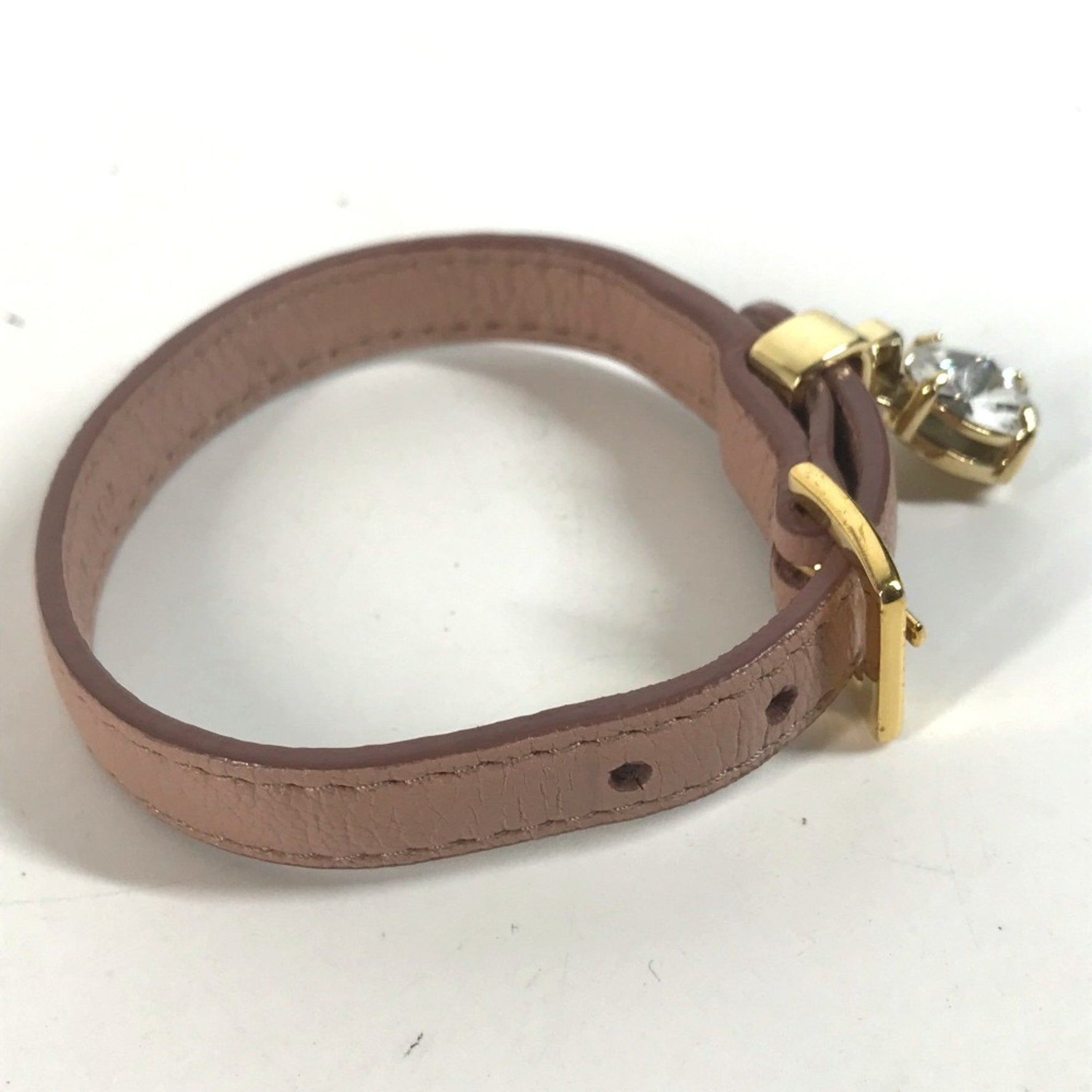 Miu Miu MIU Miu Rhinestone Bangle Bracelet Leather
