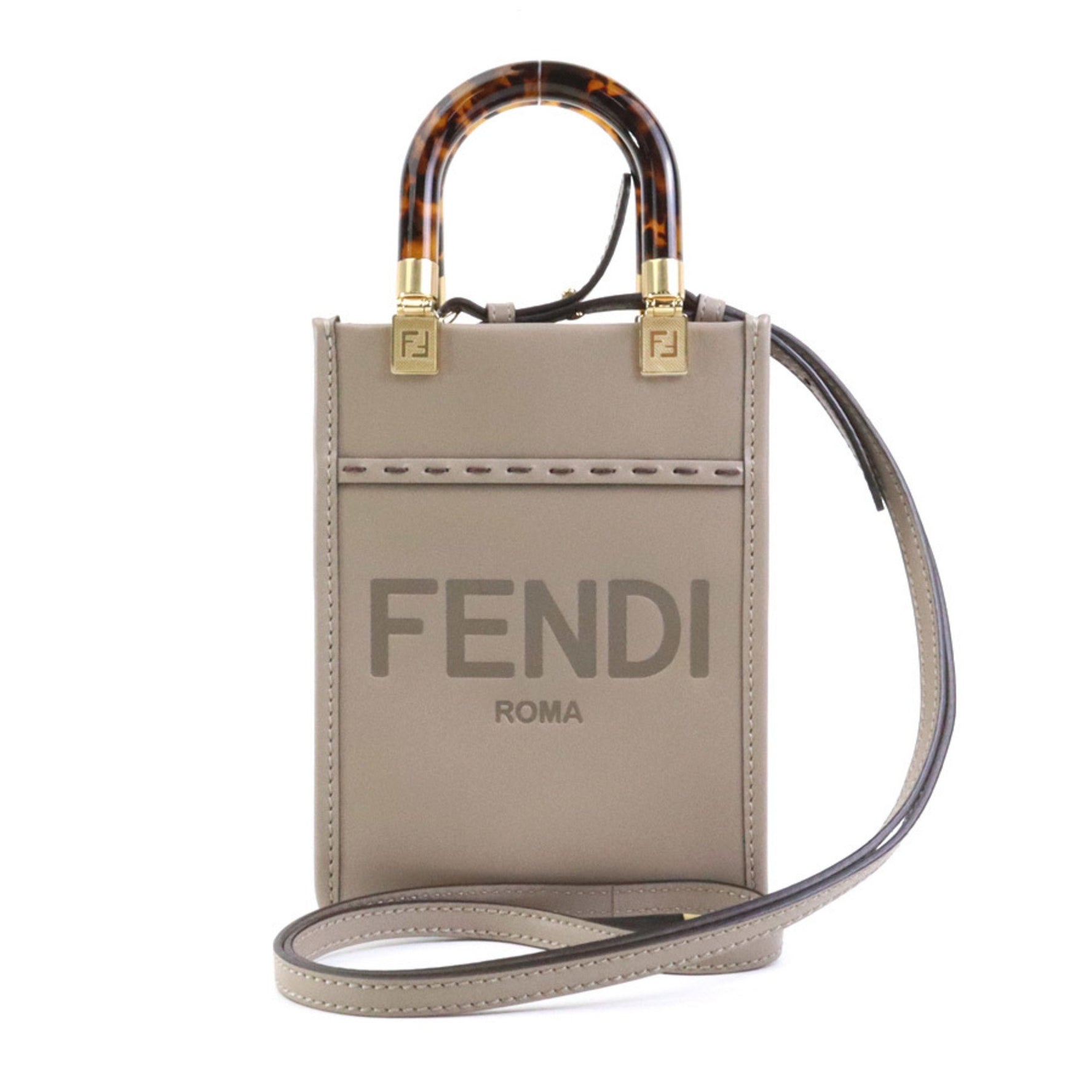 FENDI Shoulder Bag Sunshine Leather Greige ABVL