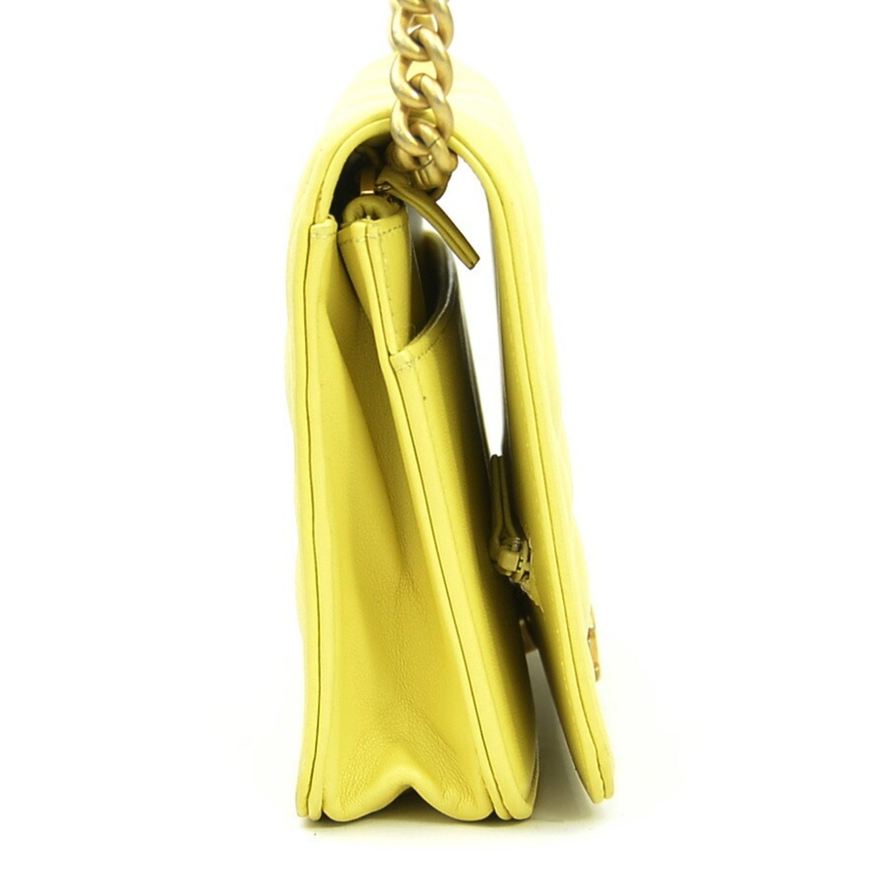 CHANEL Shoulder Bag with Chain Wallet, Boy Leather, Metal, Light Gold