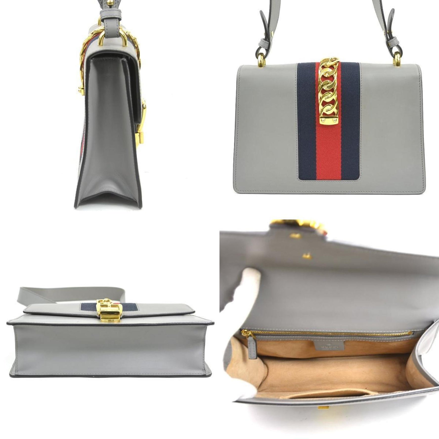 Gucci Sylvie Small Shoulder Bag in Grey Leather