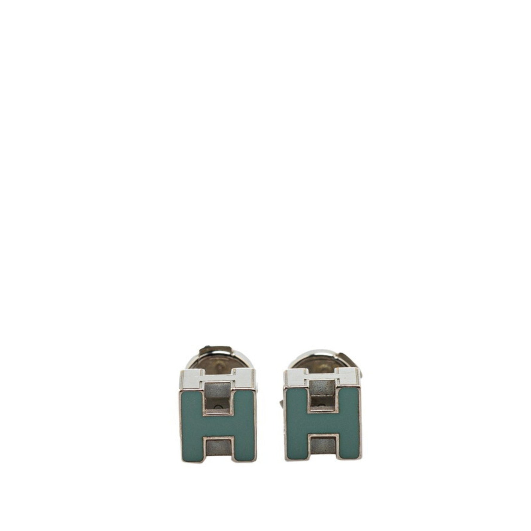 Hermes Hermès Cage de H Cube Earrings in Silver, Green, and Blue Metal