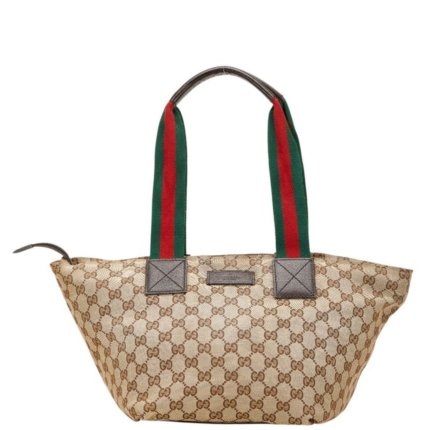 Gucci GG Canvas Tote Bag Beige Brown Leather