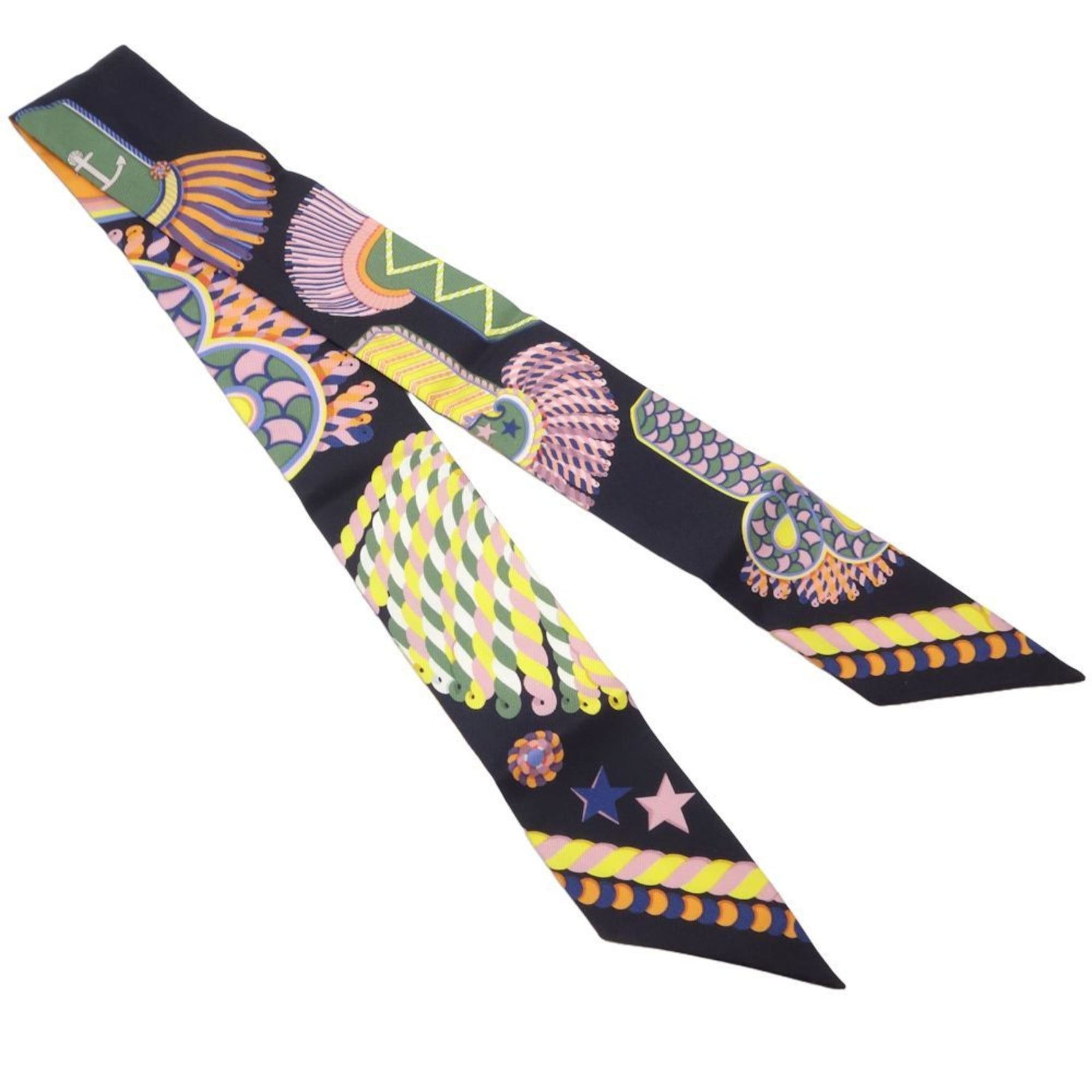 HERMES Scarf Twilly EPAULETTES DE GALA Silk Multicolor Black