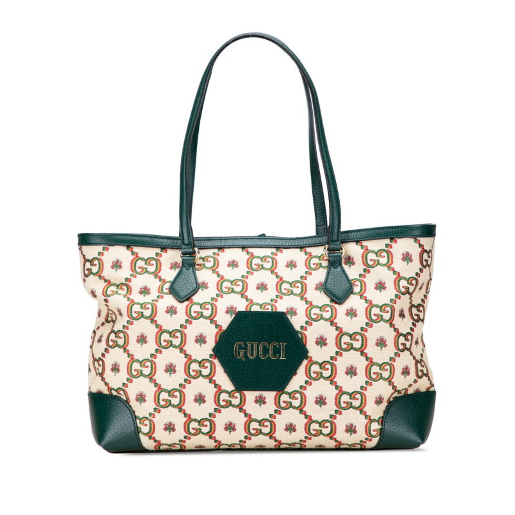 Gucci Ophidia Anniversary Limited Edition Tote Bag Beige Green Multicolor Canvas Leather