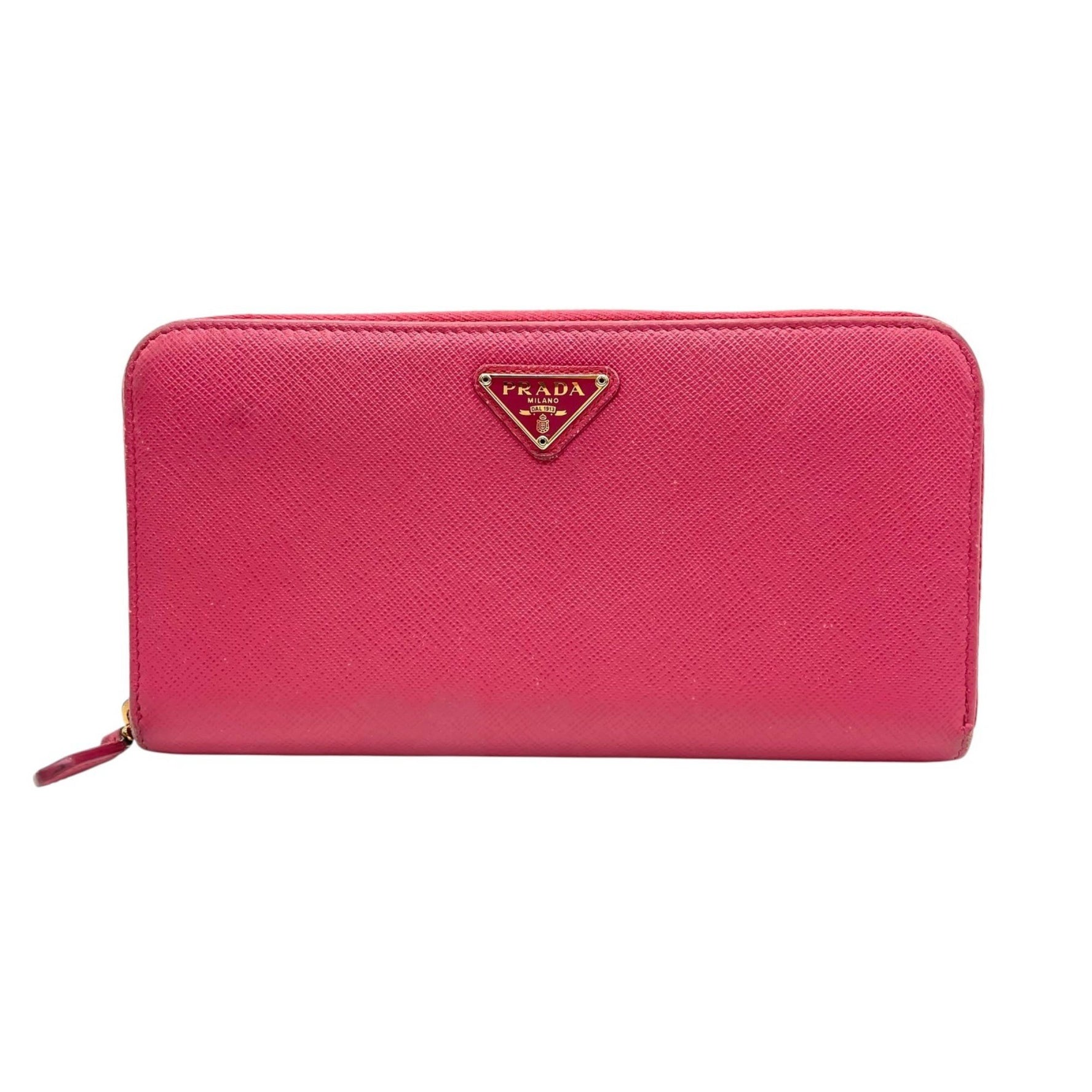 PRADA Long Wallet Saffiano Leather, Round Zipper, Triangle Logo, Gold Hardware, Warranty Card Included