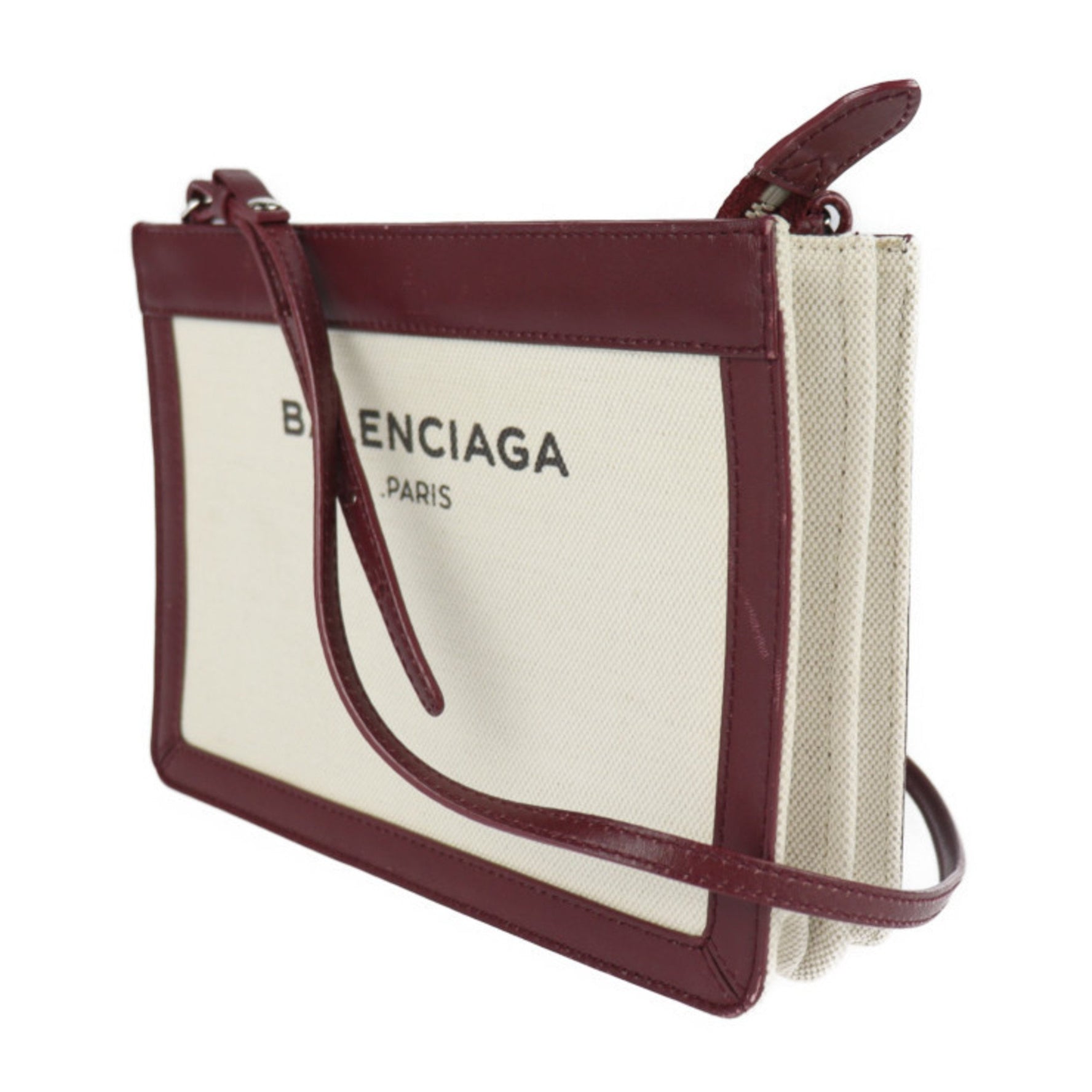 BALENCIAGA navy pochette shoulder bag canvas leather beige Bordeaux messenger mini