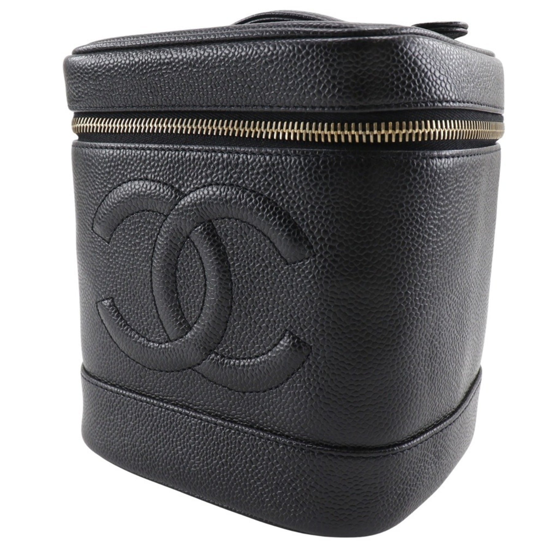 CHANEL Vanity Pouch Coco Mark Handbag Caviar Skin