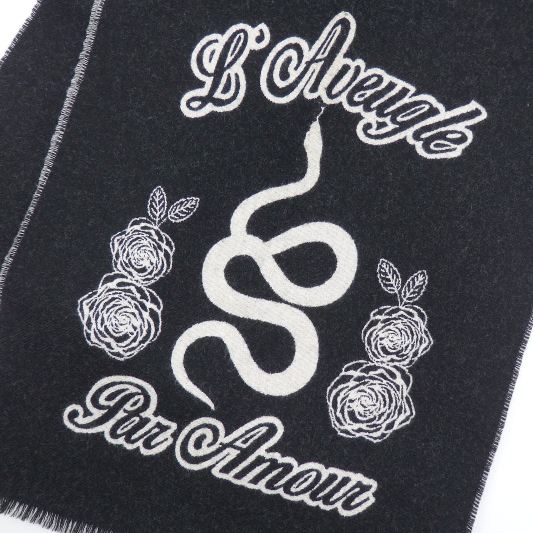 Gucci Wool Scarf in Black and White with Snake Design