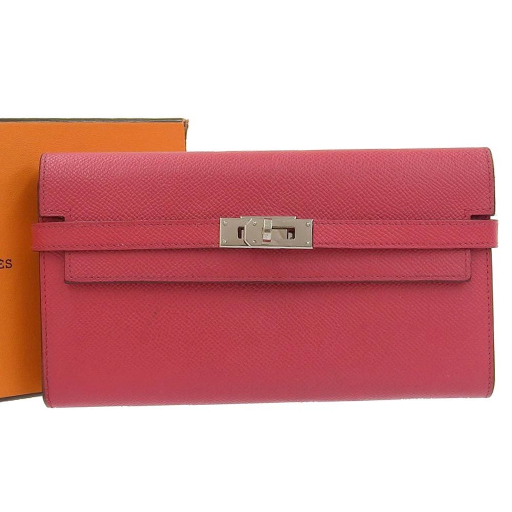 Hermes Kelly Wallet A Engraved Long Epson Rose Extreme