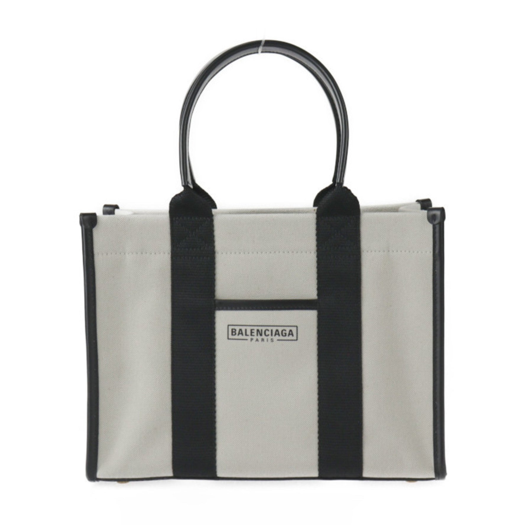 BALENCIAGA Hardware Small Tote Handbag Canvas Calf Leather Natural Shoulder Bag