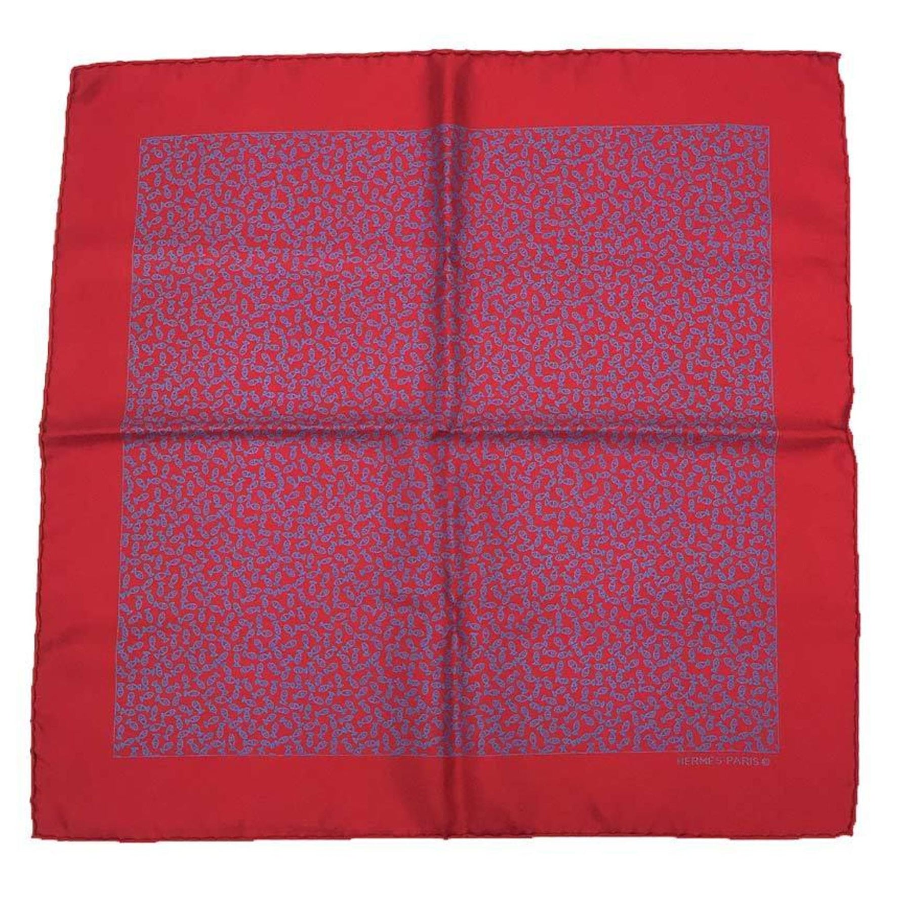 Hermes Petit Carre Pocket Square Scarf Muffler POCHETTE TWILL Fish 100% Silk Rose Neckerchief Bandana Men's