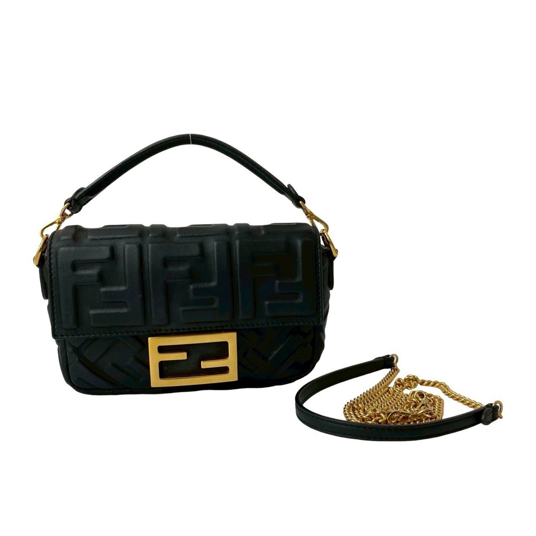 FENDI Mamma Bucket FF Logo Hardware Leather Handbag Chain Shoulder Bag