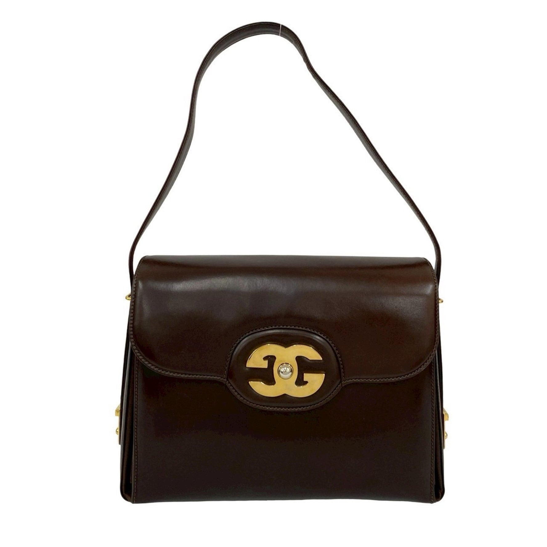 GUCCI Vintage GG Logo Metal Leather Semi-Side Shoulder Bag/Handbag