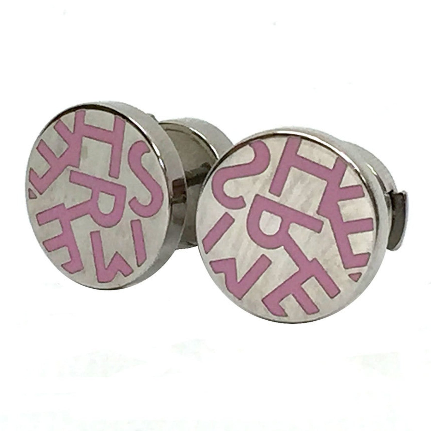 HERMES Round Earrings Pink x Silver