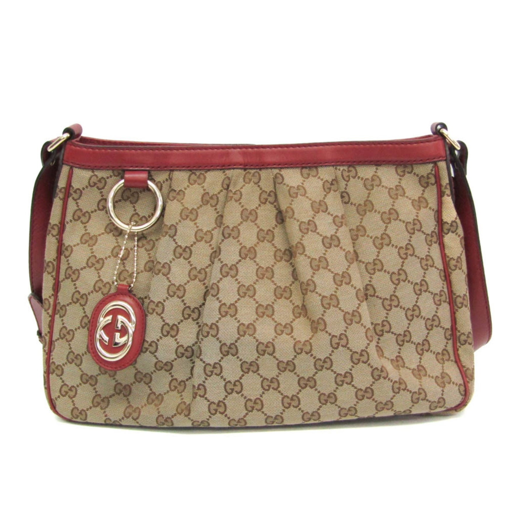 Gucci Sukey GG Canvas,Leather Shoulder Bag Beige,Red Brown