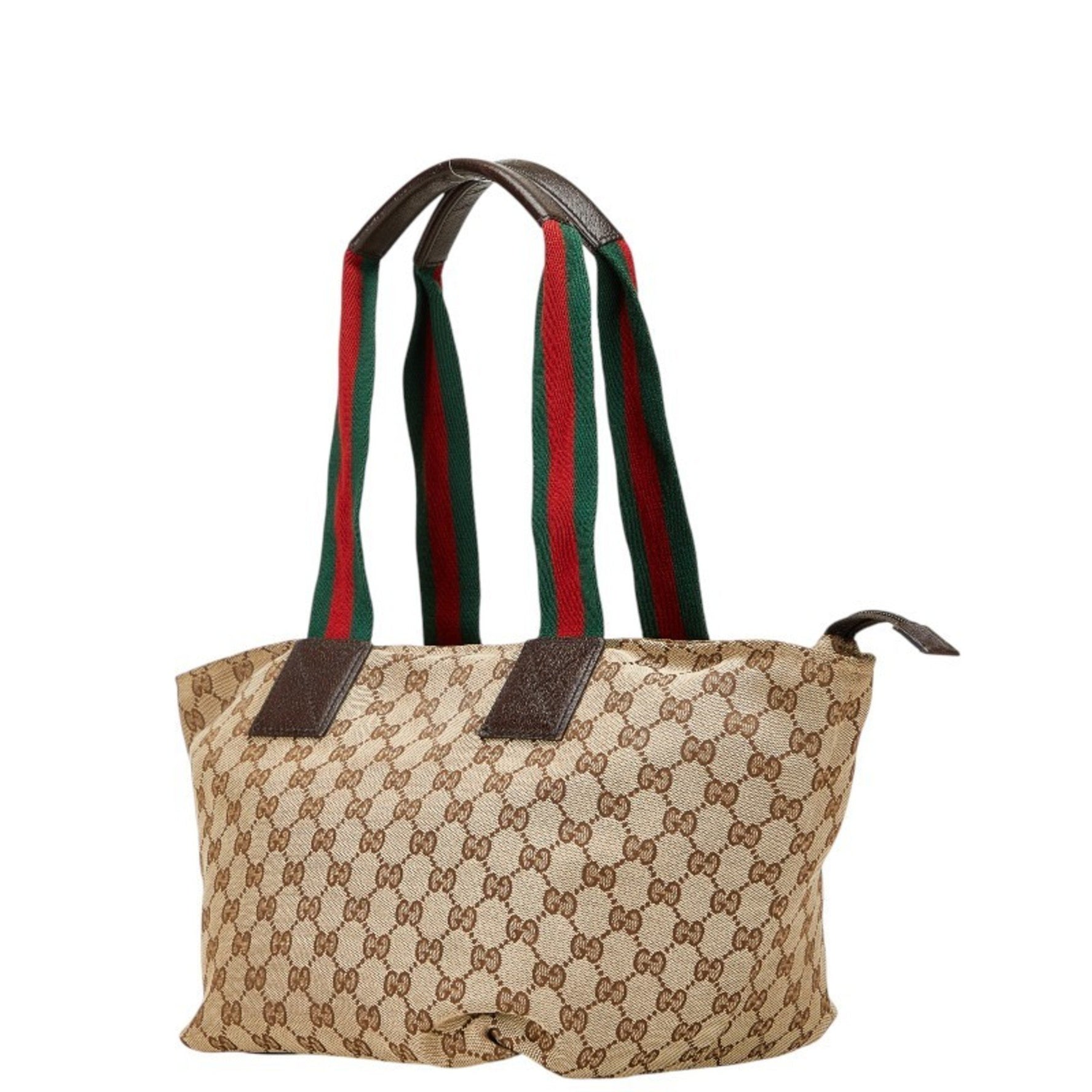 Gucci GG Canvas Tote Bag Beige Brown Leather