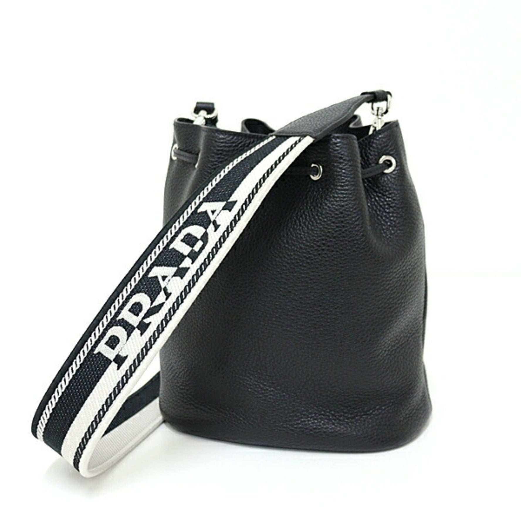 PRADA Leather Shoulder Bag Black Bucket Unused