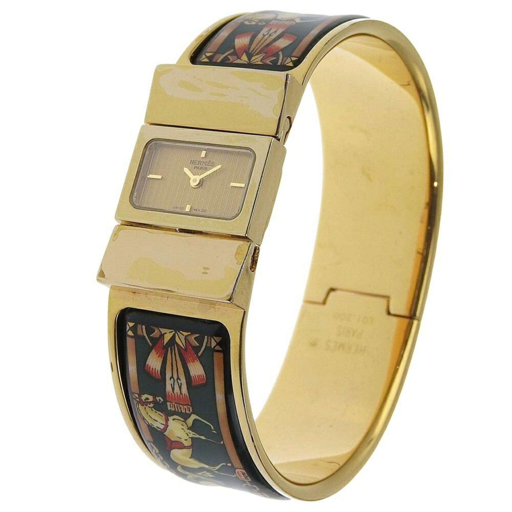 HERMES Location Watch Cloisonné Gold Plated Swiss Made Quartz Analog Display Dial Ladies