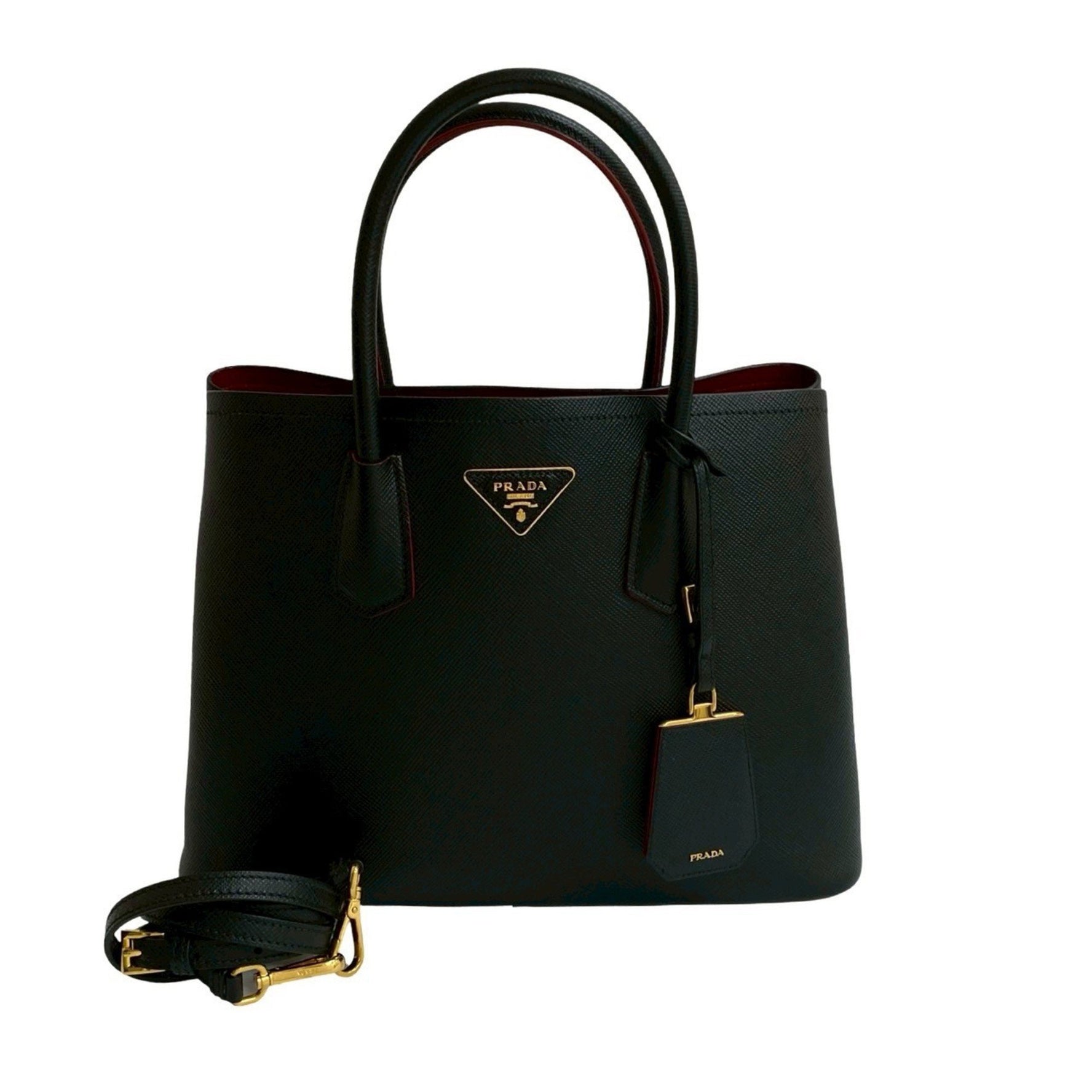 PRADA Triangle Logo Hardware Saffiano Leather Genuine Handbag Tote Bag Shoulder