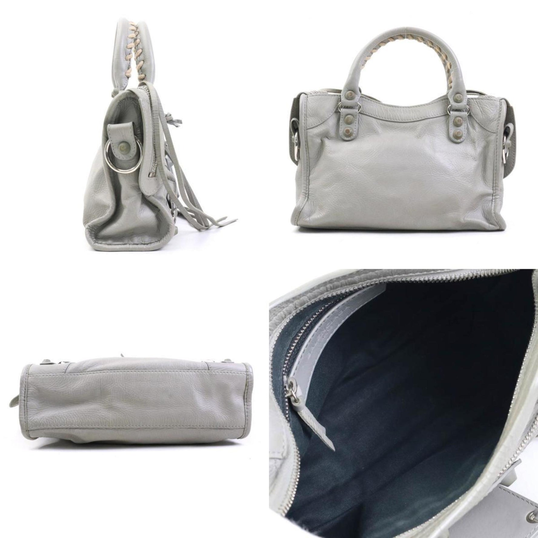 Balenciaga Classic Mini City handbag/shoulder bag in light grey leather