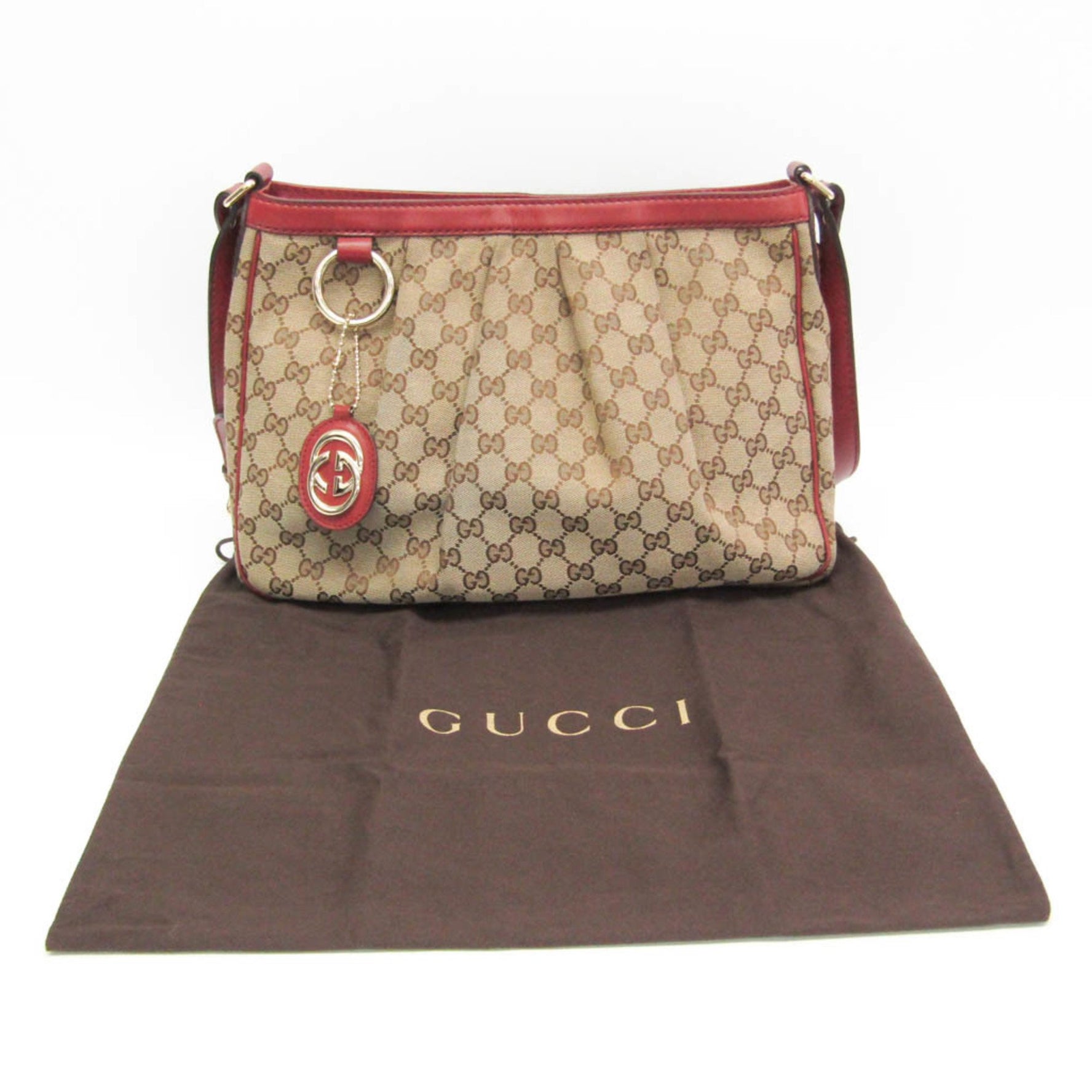 Gucci Sukey GG Canvas,Leather Shoulder Bag Beige,Red Brown