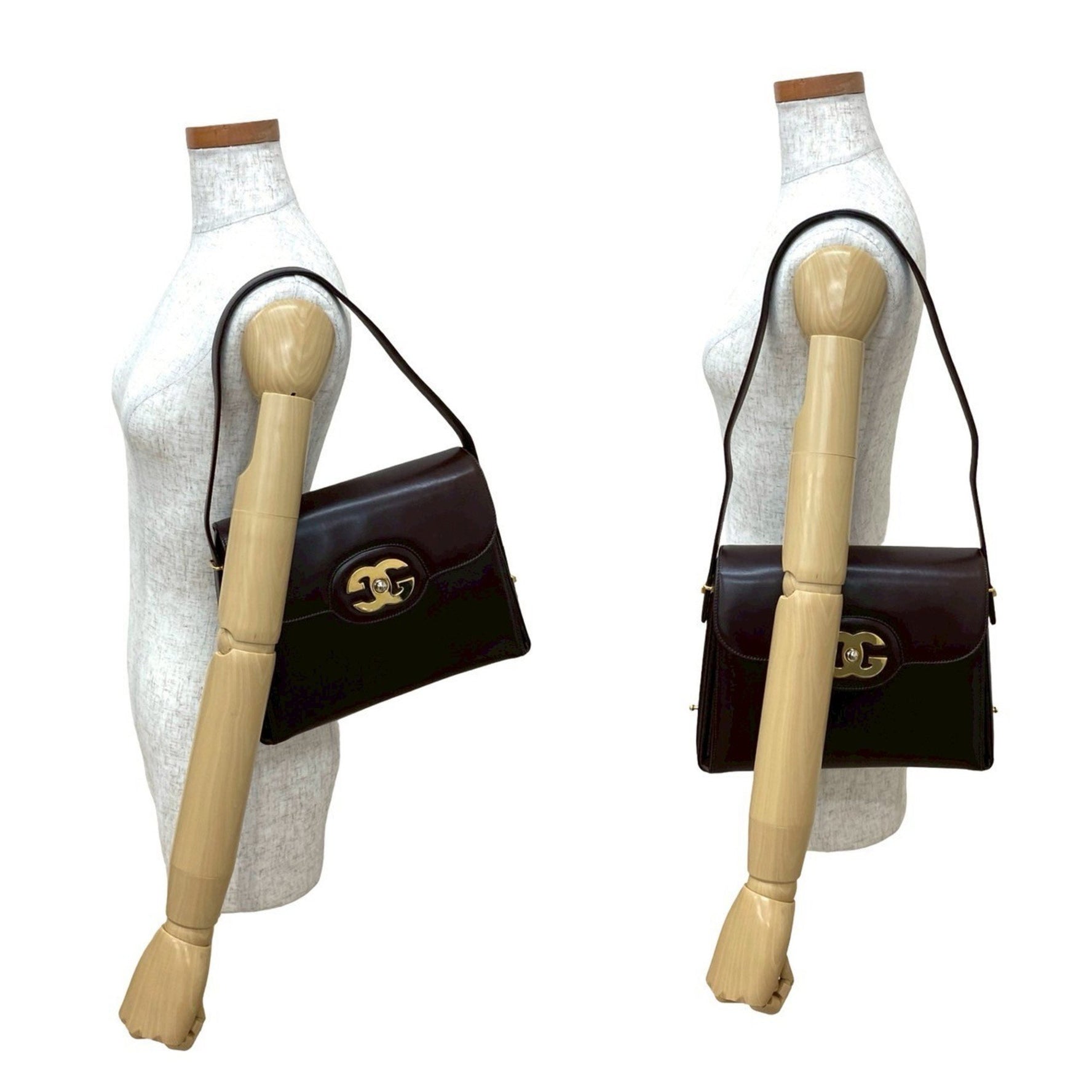 GUCCI Vintage GG Logo Metal Leather Semi-Side Shoulder Bag/Handbag