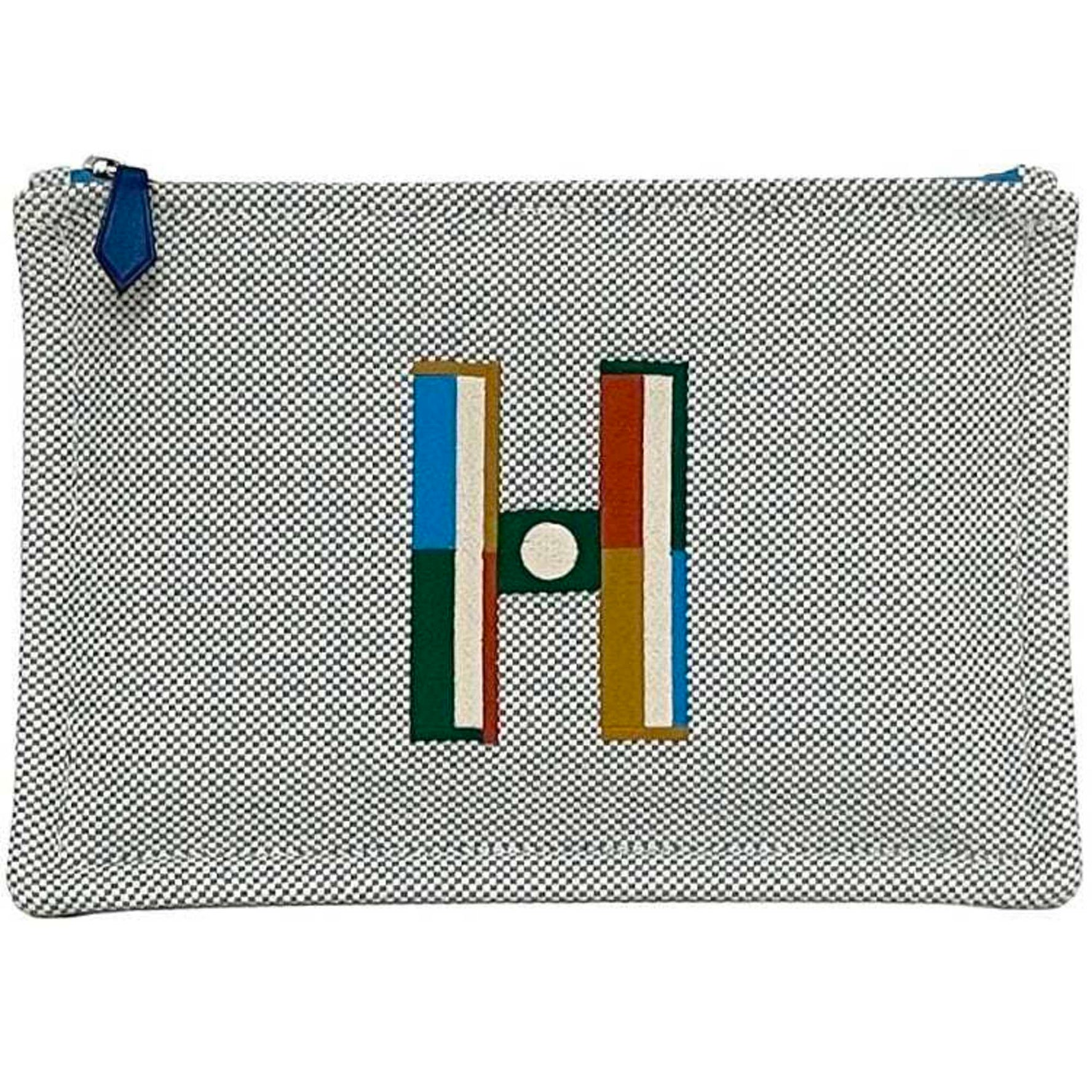 Hermes Pouch Faubourg Corner PM Light Blue Grey Cyan Toile H Embroidered Clutch Bag Mini Multicolor Women Men Unisex