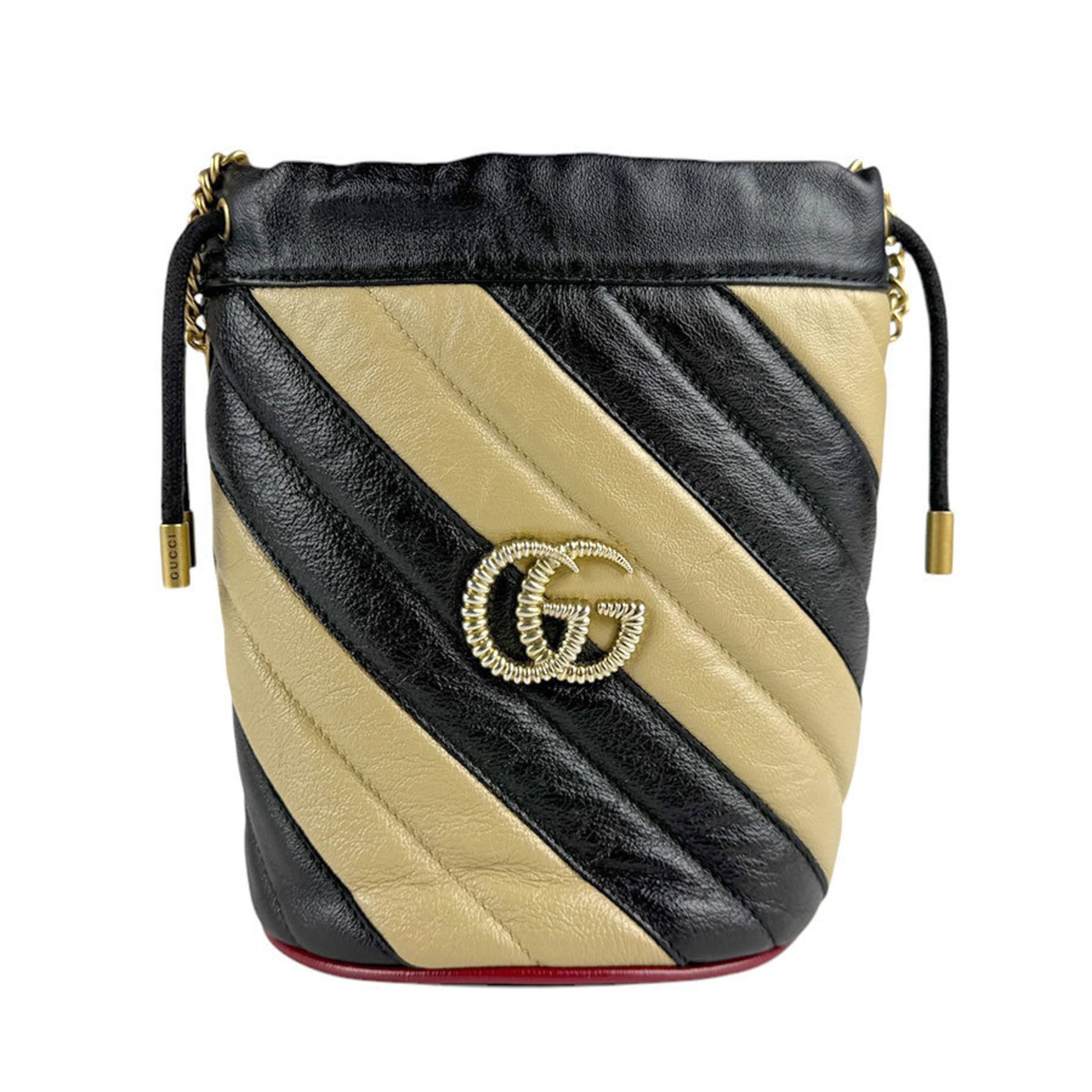 GUCCI Shoulder Bag GG Marmont Leather Black x Beige