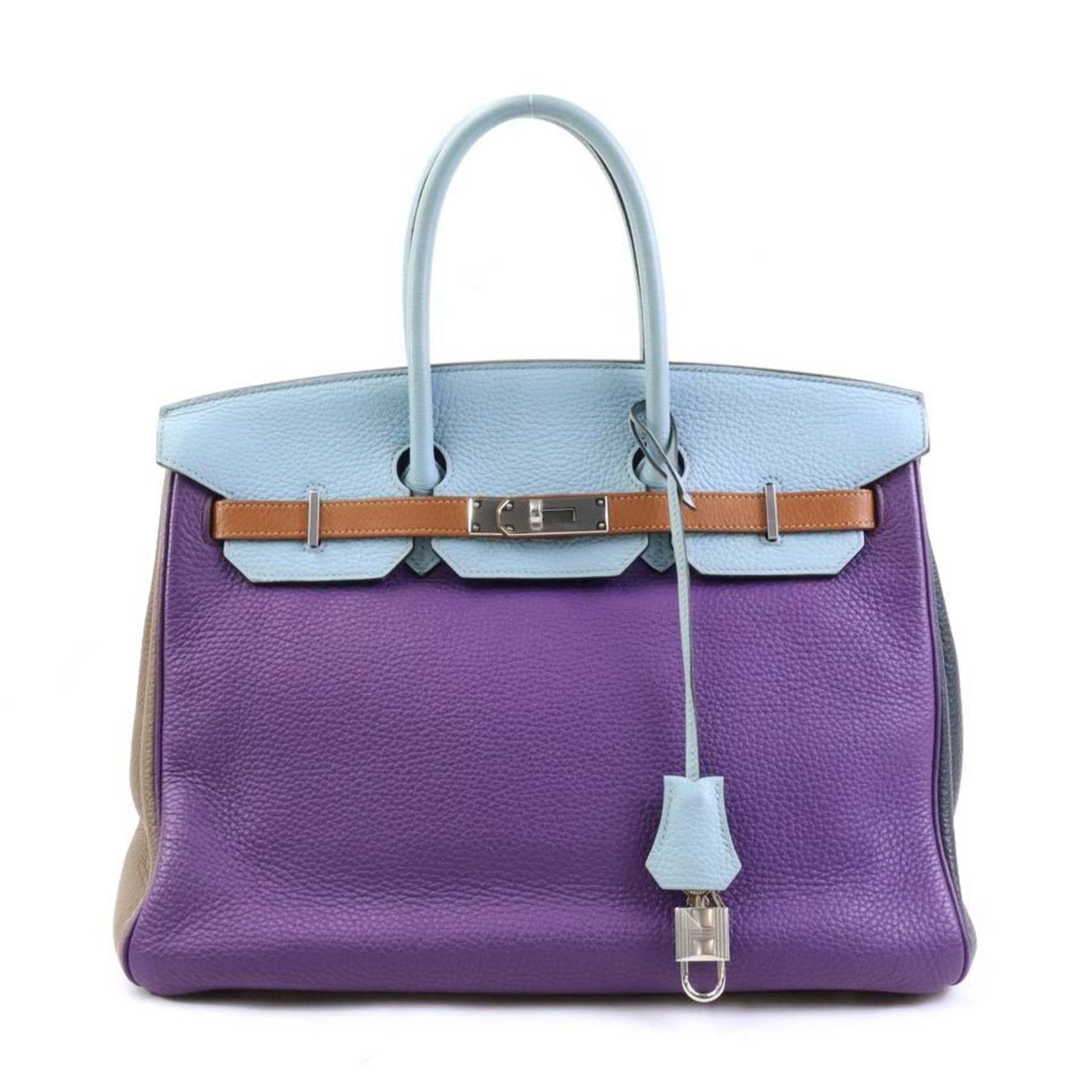 Hermes Handbag Birkin 35 Harlequin Taurillon Clemence Ultra Violet x Etain Blue Ran Gold Etoupe Obscure Men's