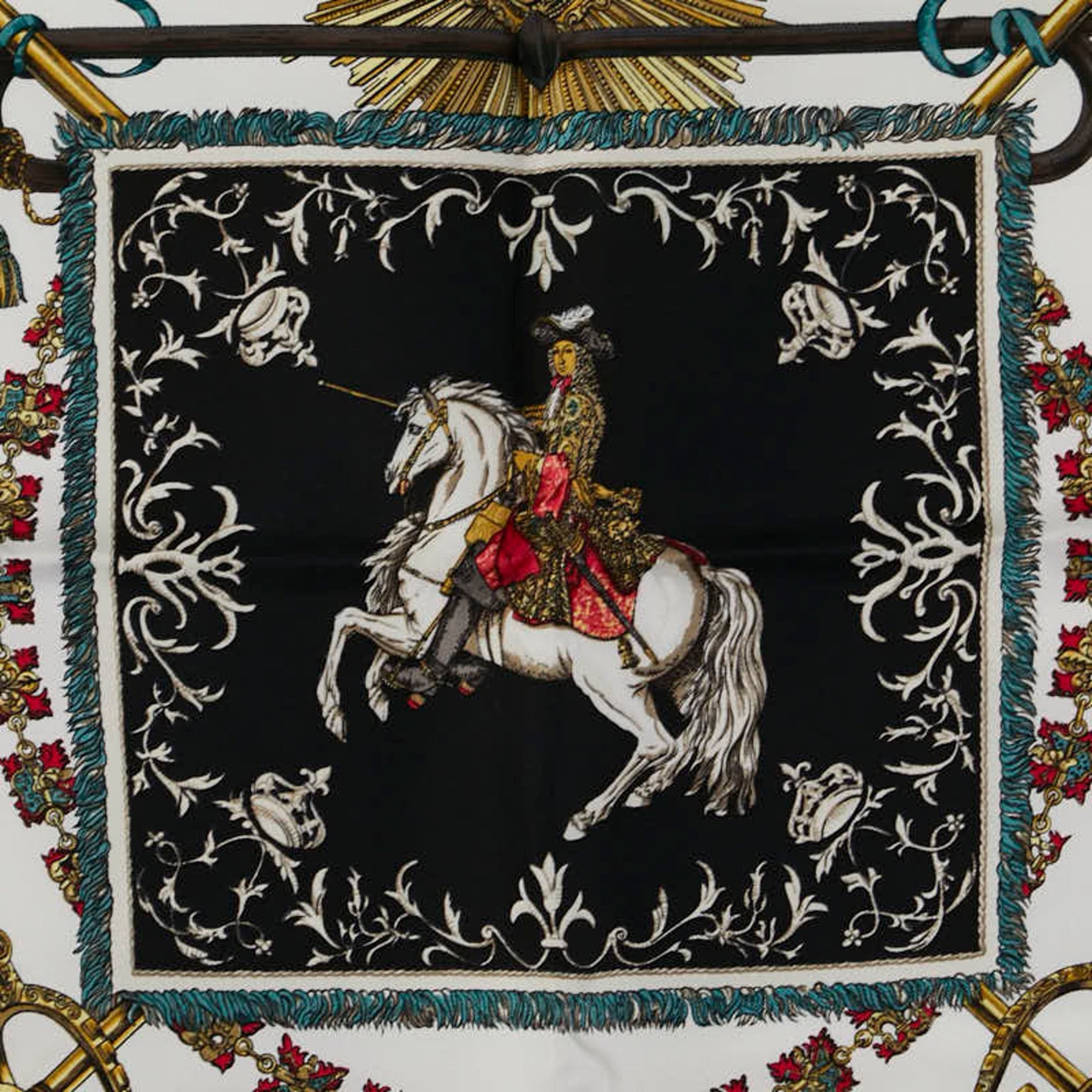 Hermès Carré 40 LVDOVICVS MAGNVS Louis XIV on a White Horse Scarf Muffler Black Multicolor Silk HERMES