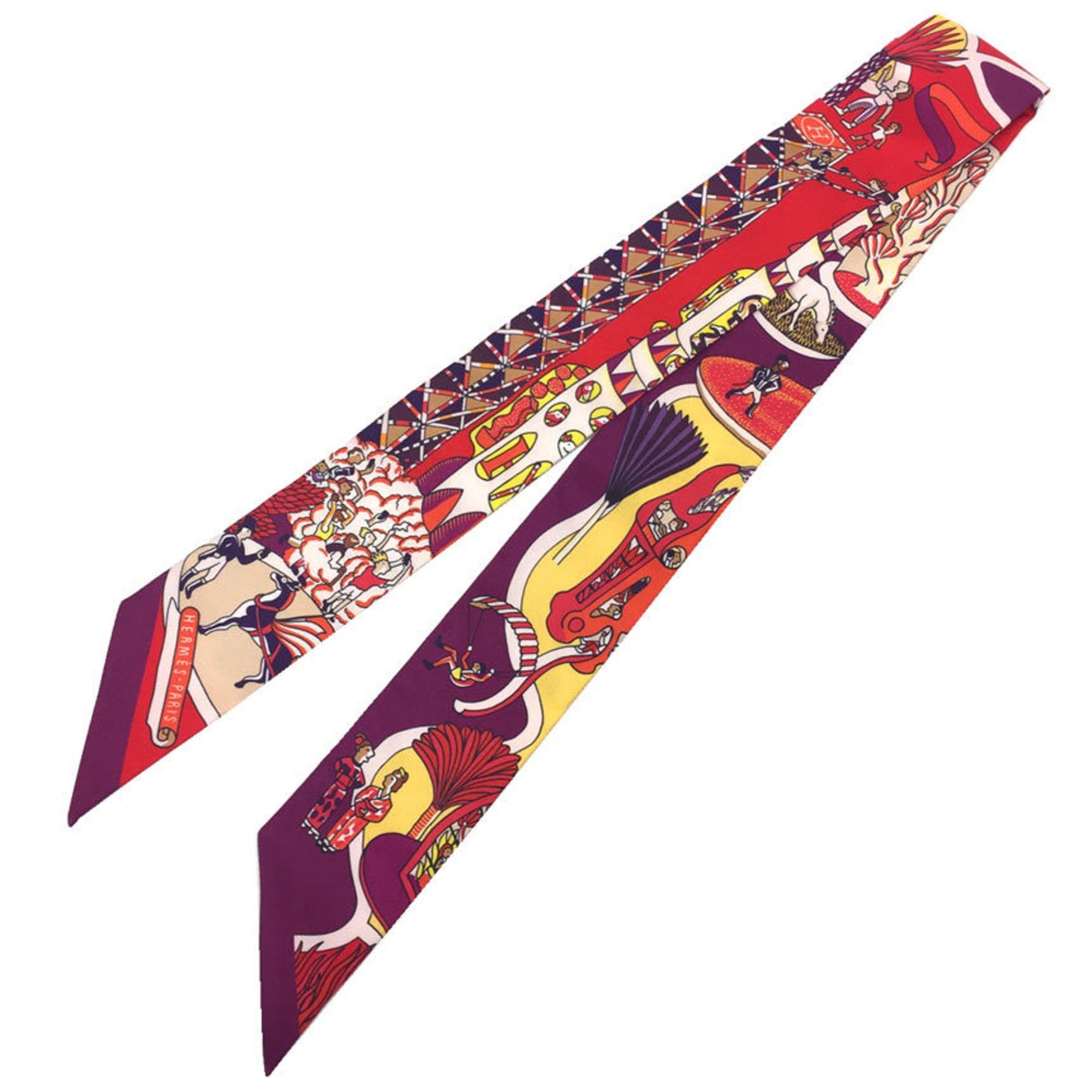 HERMES Twilly Scarf Muffler Exposition Universelle Rouge/Violet/Jaune Vif Silk