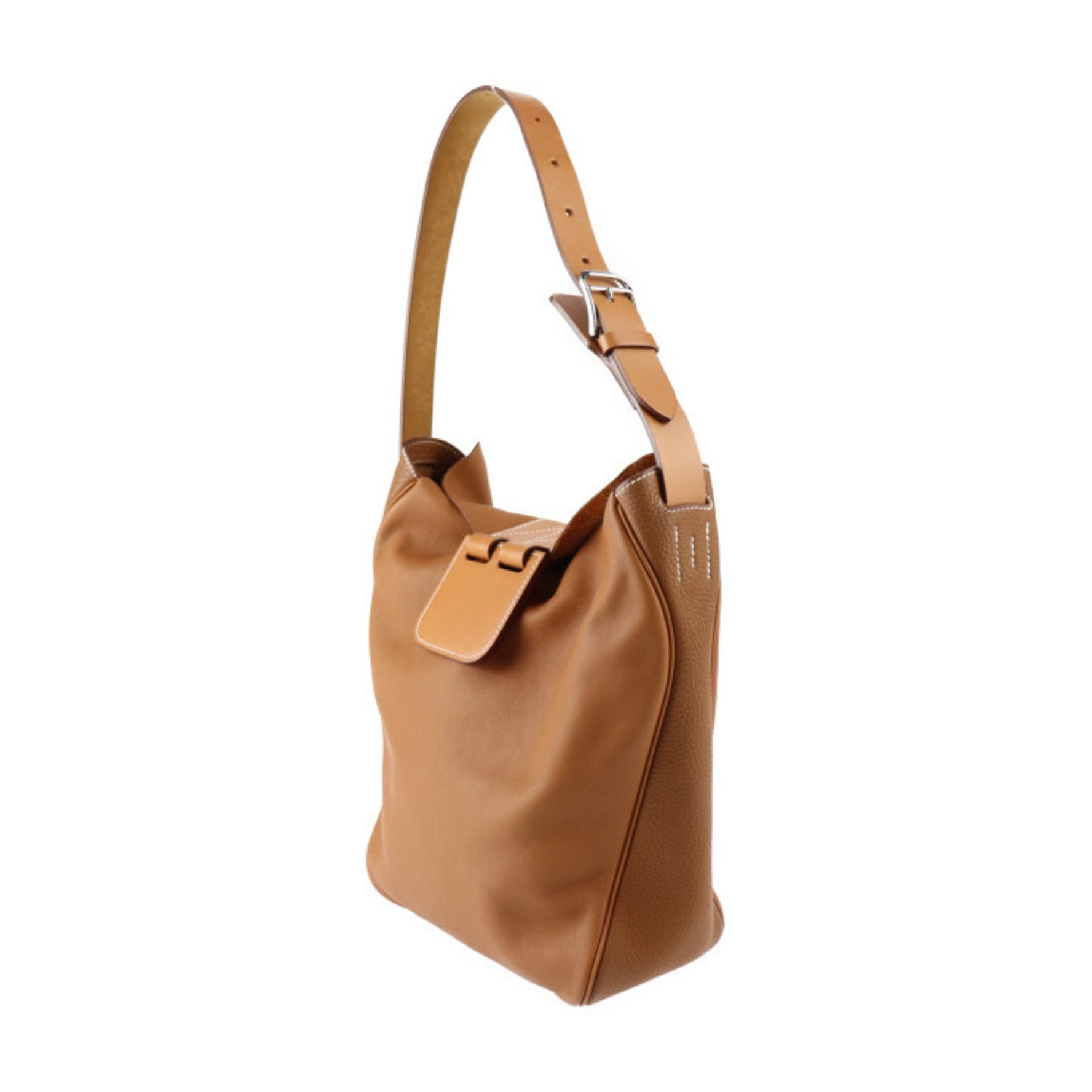 HERMES Villevolt 24 Shoulder Bag Vaux Swift Taurillon Clemence Gold Brown Silver Hardware One X Engraved