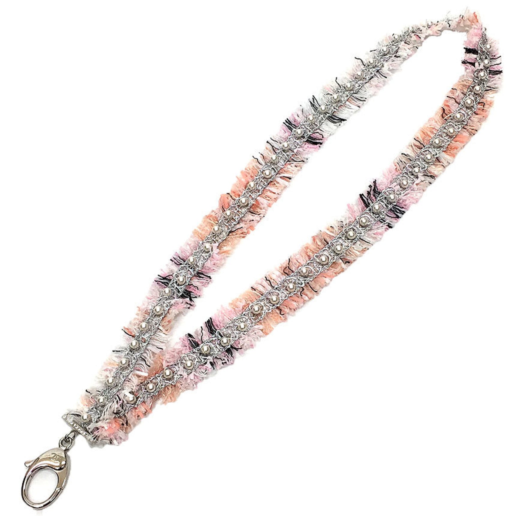 CHANEL Tweed Pearl Neck Strap Pink