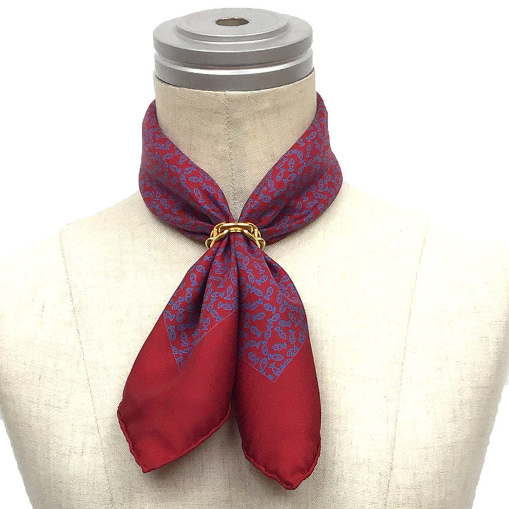 Hermes Petit Carre Pocket Square Scarf Muffler POCHETTE TWILL Fish 100% Silk Rose Neckerchief Bandana Men's