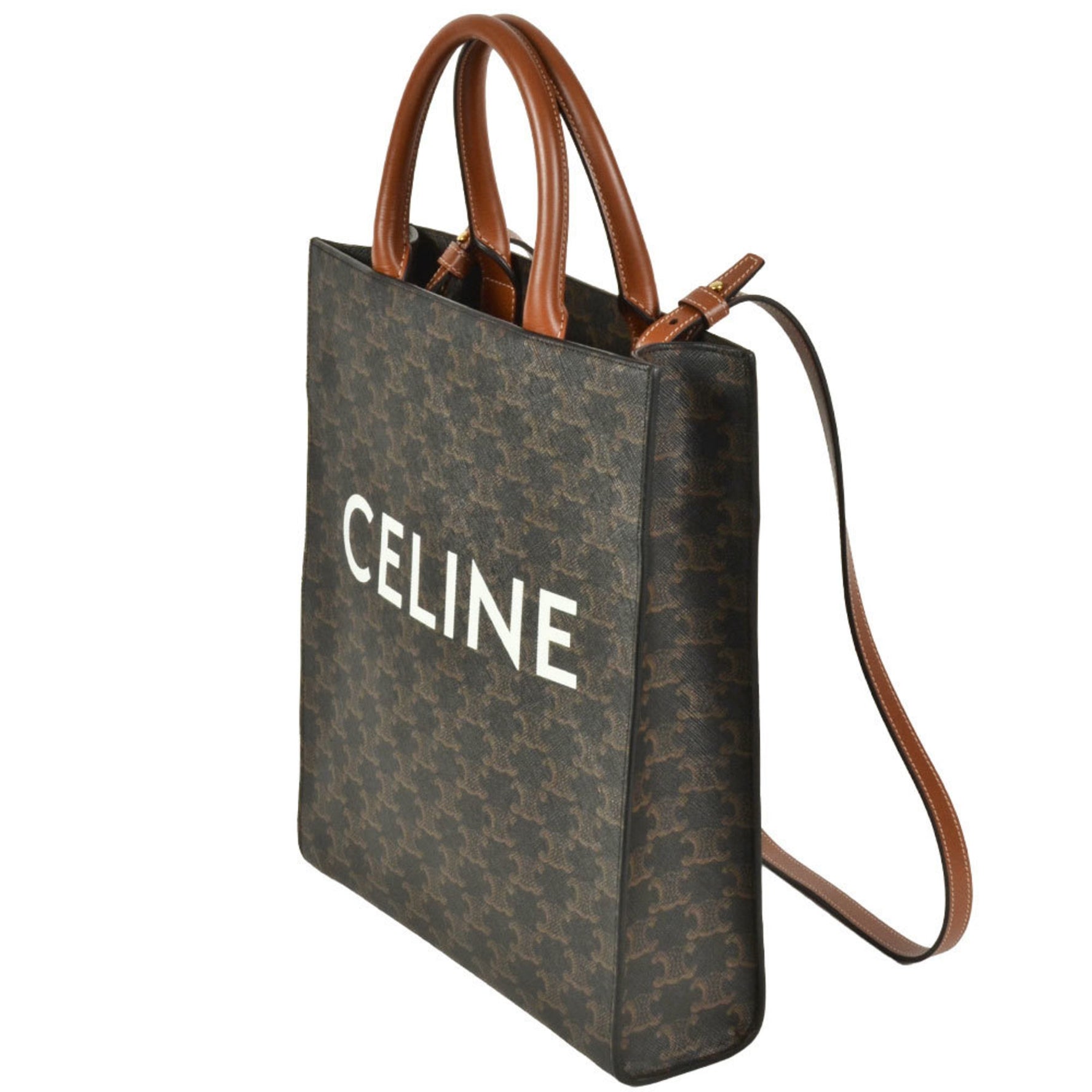 CELINE Vertical Cabas Tote Bag PVC Coated Canvas Leather Shoulder
