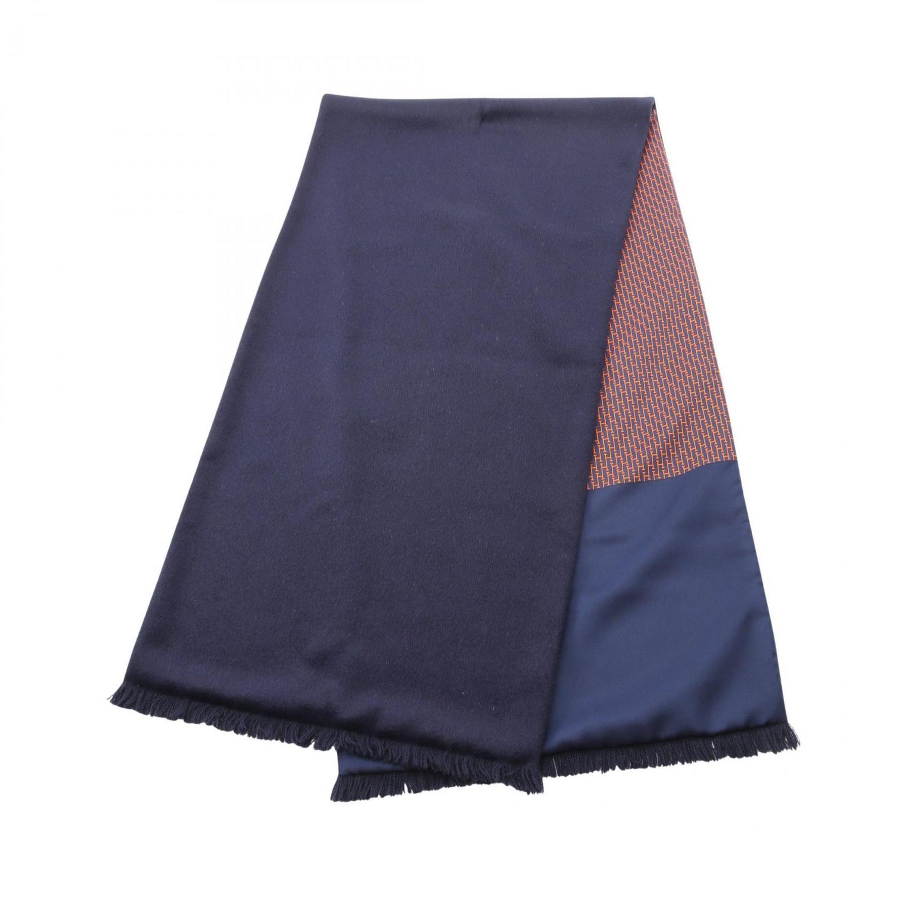 Hermes Hermès silk and angora scarf in navy orange.