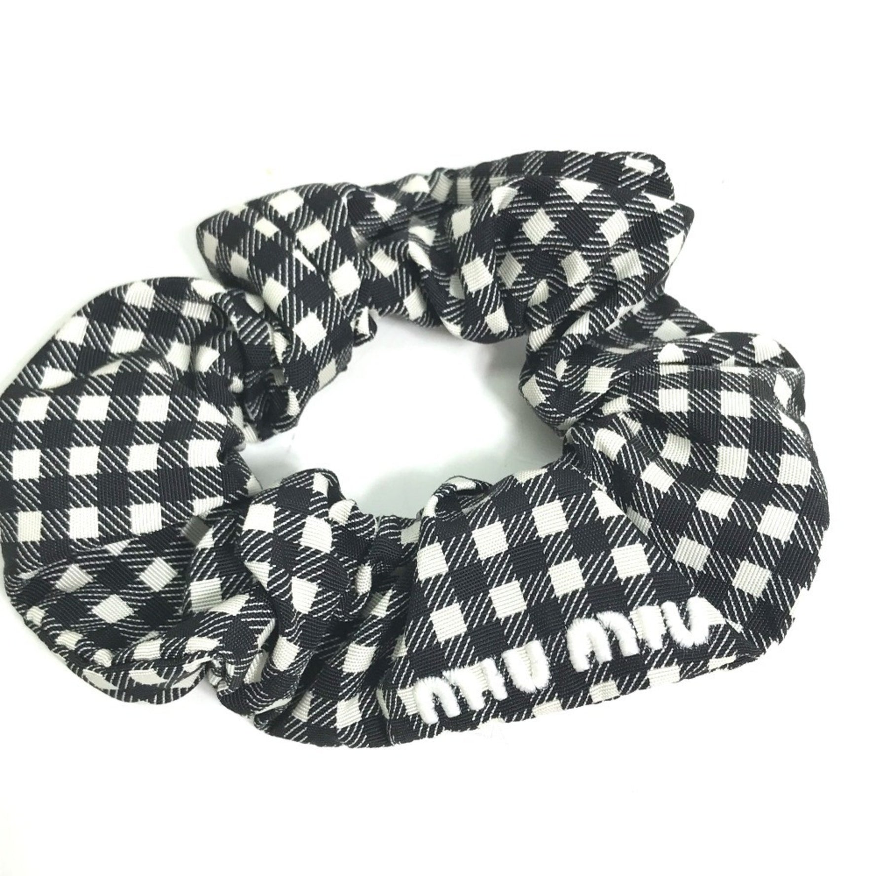 Miu Miu MIU Check Hair Tie Scrunchie Nylon Black