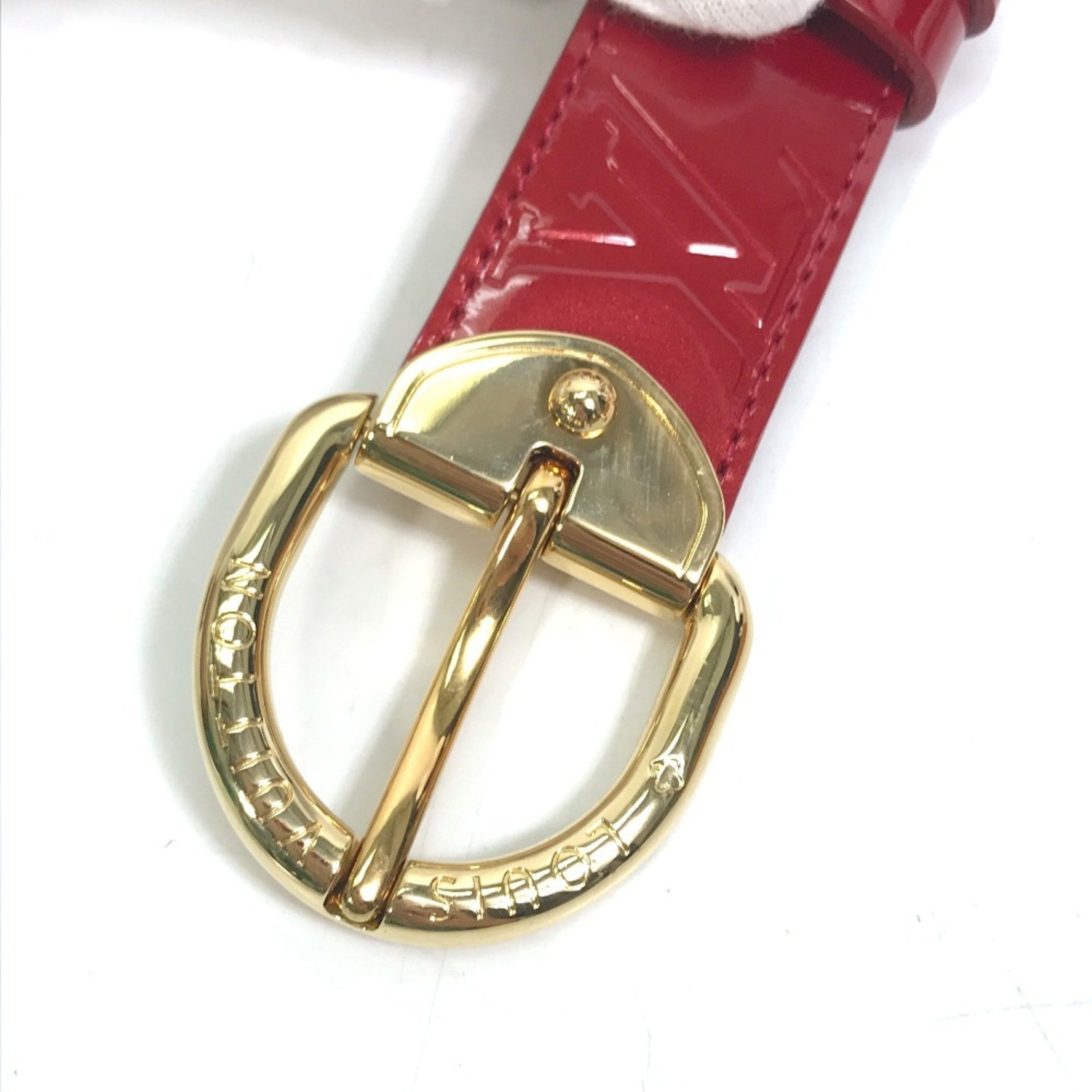 Louis Vuitton Monogram Vernis Santur Belt, Pomme d'Amour, Red