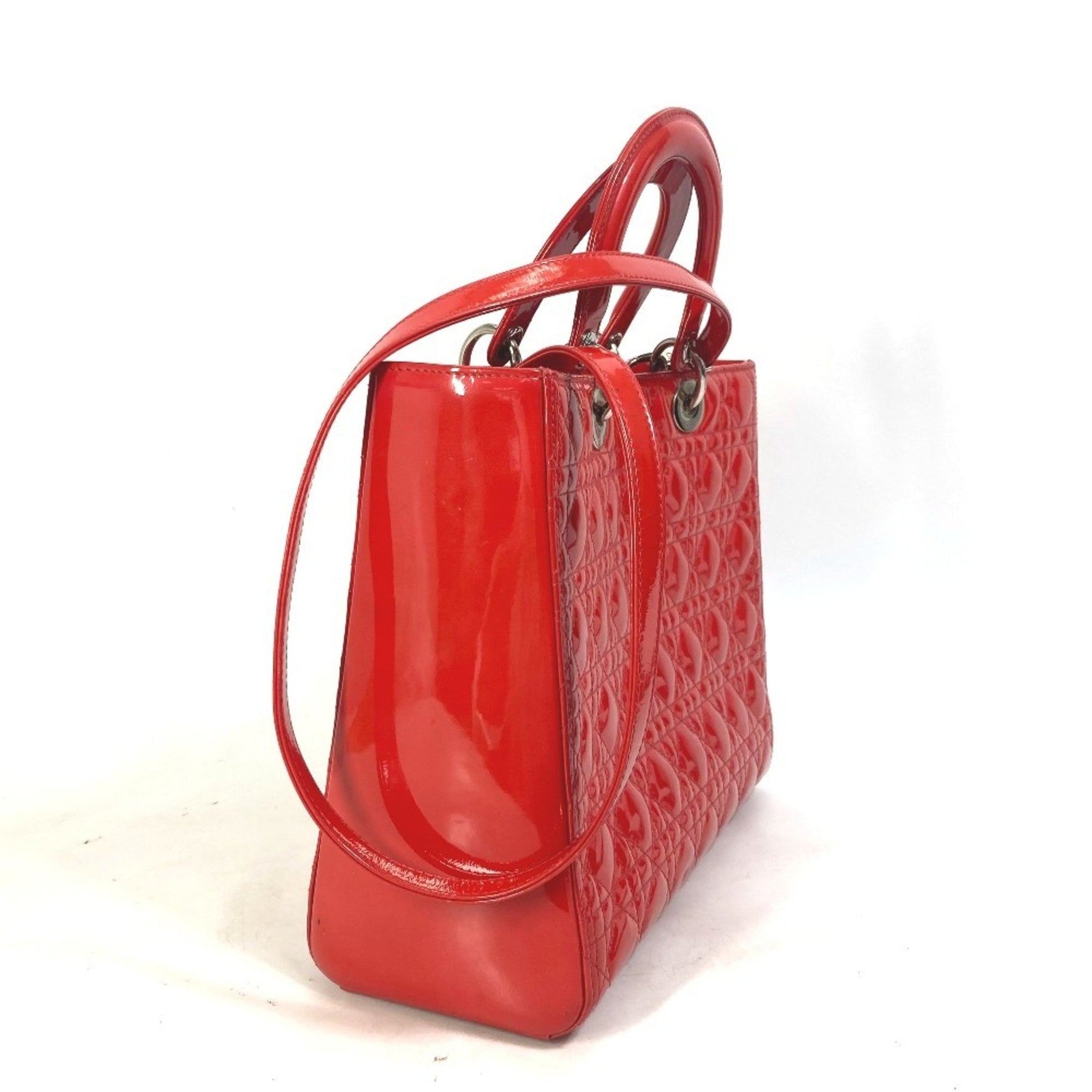 Christian Dior Dior Cannage Lady LADY DIOR Bag Shoulder Handbag Enamel Red