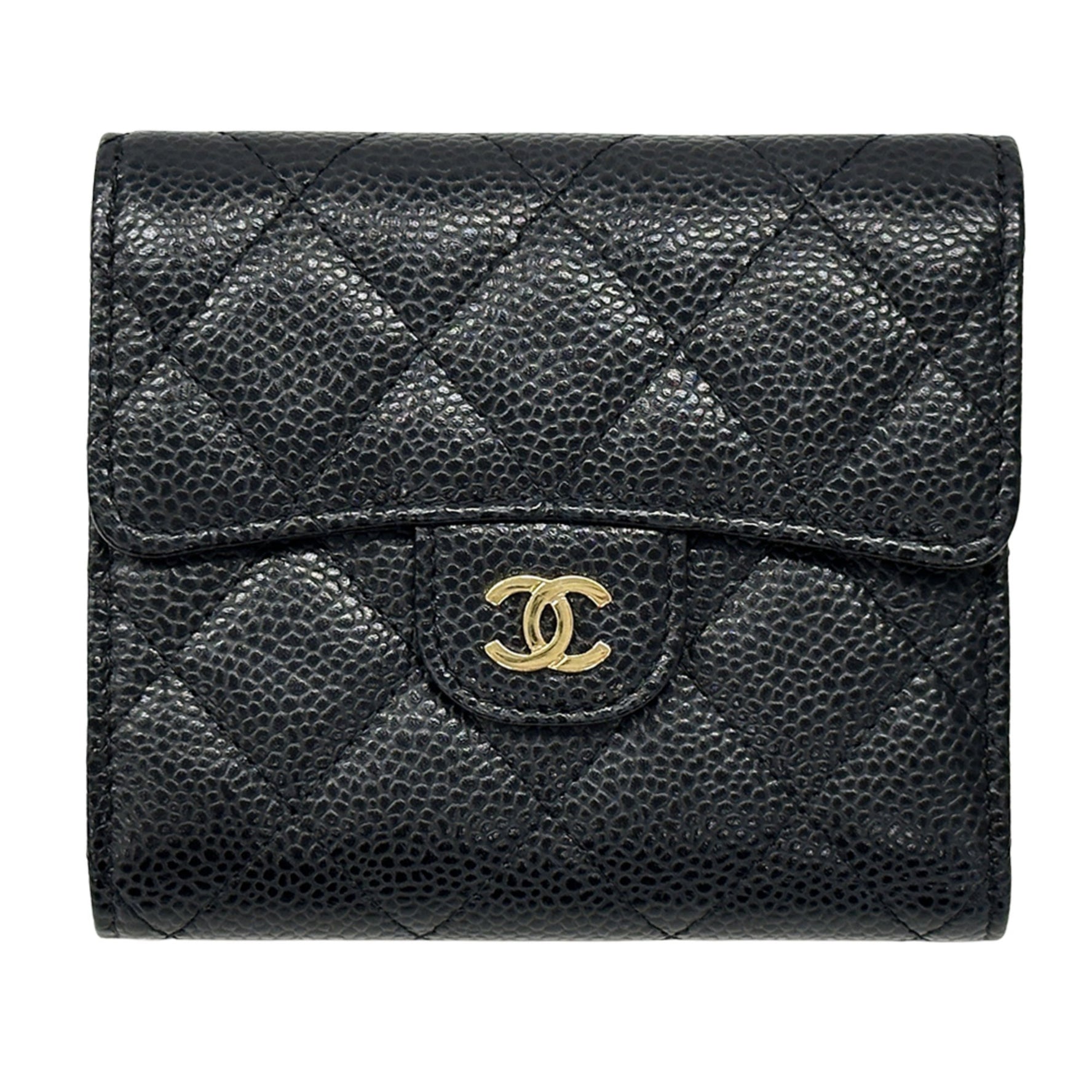 CHANEL Wallet, Brand Bifold Matelasse Caviar Skin, Gold Hardware, Quilted