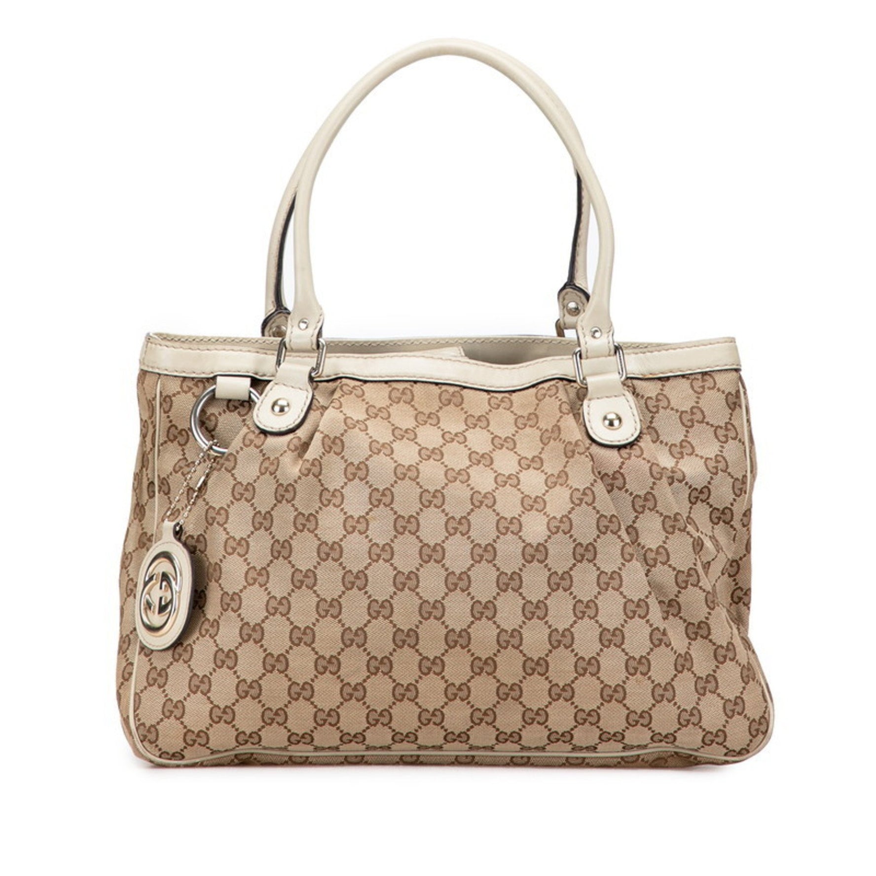 Gucci GG Canvas Sukey Tote Bag Beige White Leather