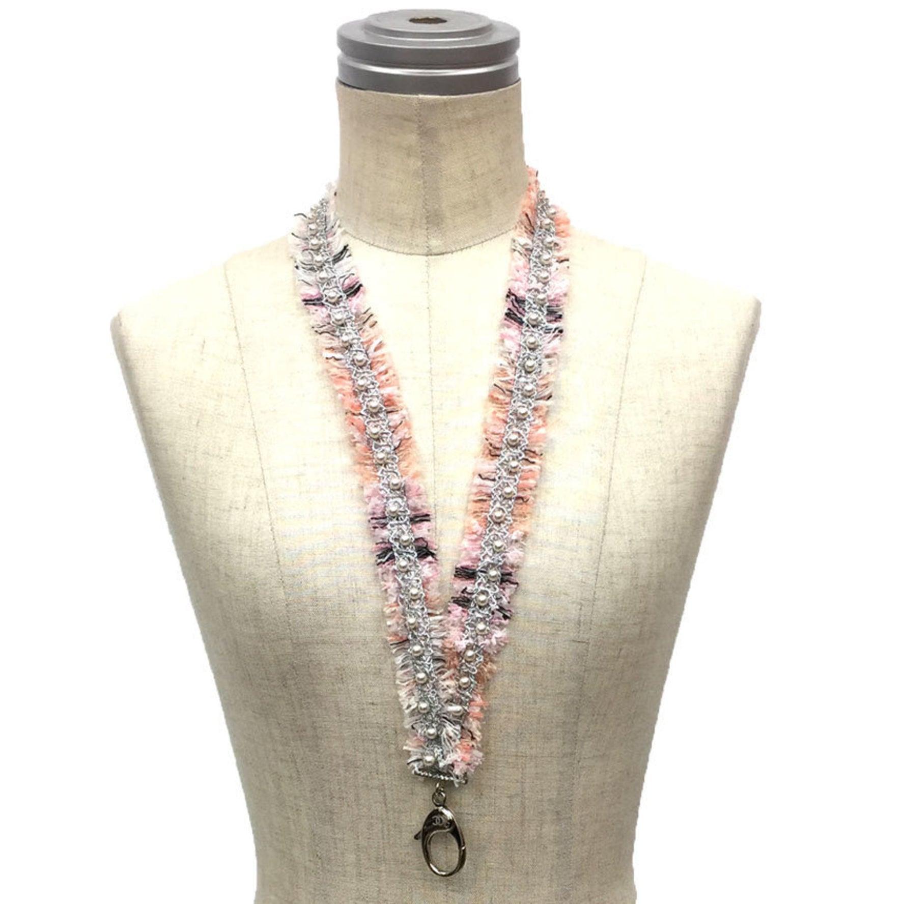 CHANEL Tweed Pearl Neck Strap Pink