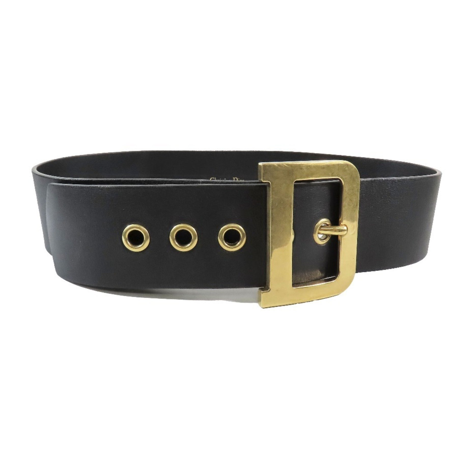 Christian Dior D logo buckle leather sash belt quake gold hardware black