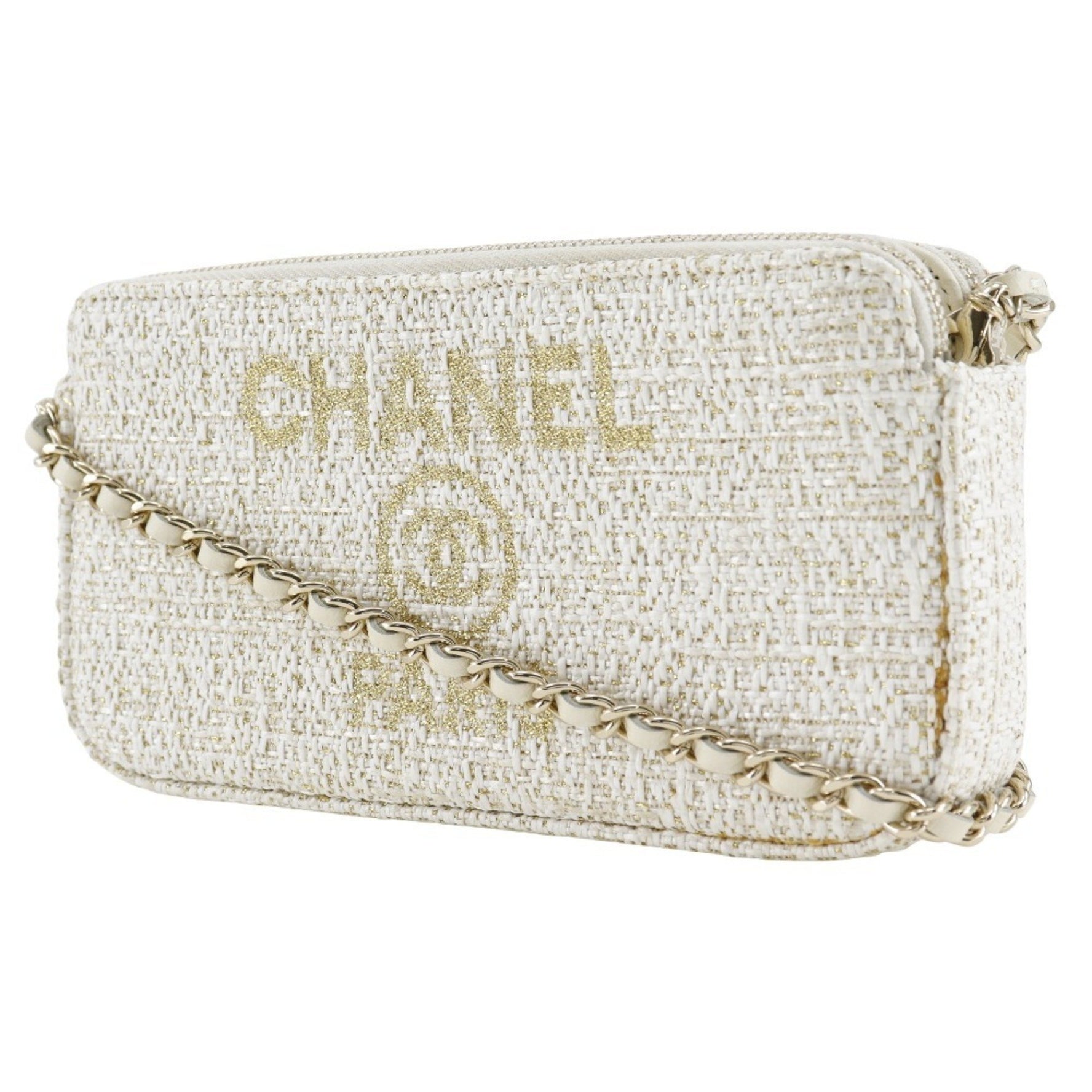 CHANEL Deauville Chain Shoulder Bag Clutch Tweed ChainShoulder