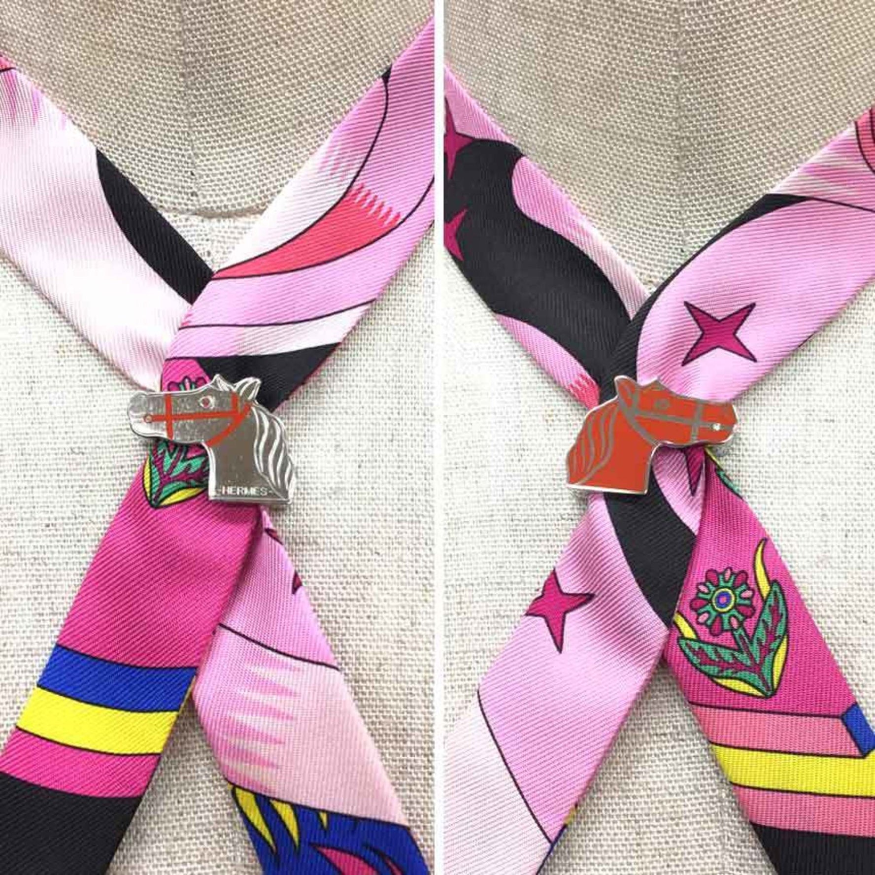 Hermes Twilly Ring Cadrige Scarf Orange/Silver 2022 Collection