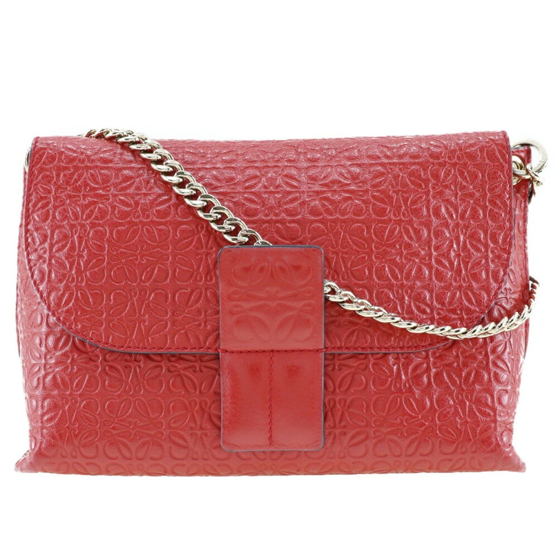 LOEWE Avenue Shoulder Bag Repeat Anagram Chain Calf Made in Spain Red Crossbody Magnetic Type