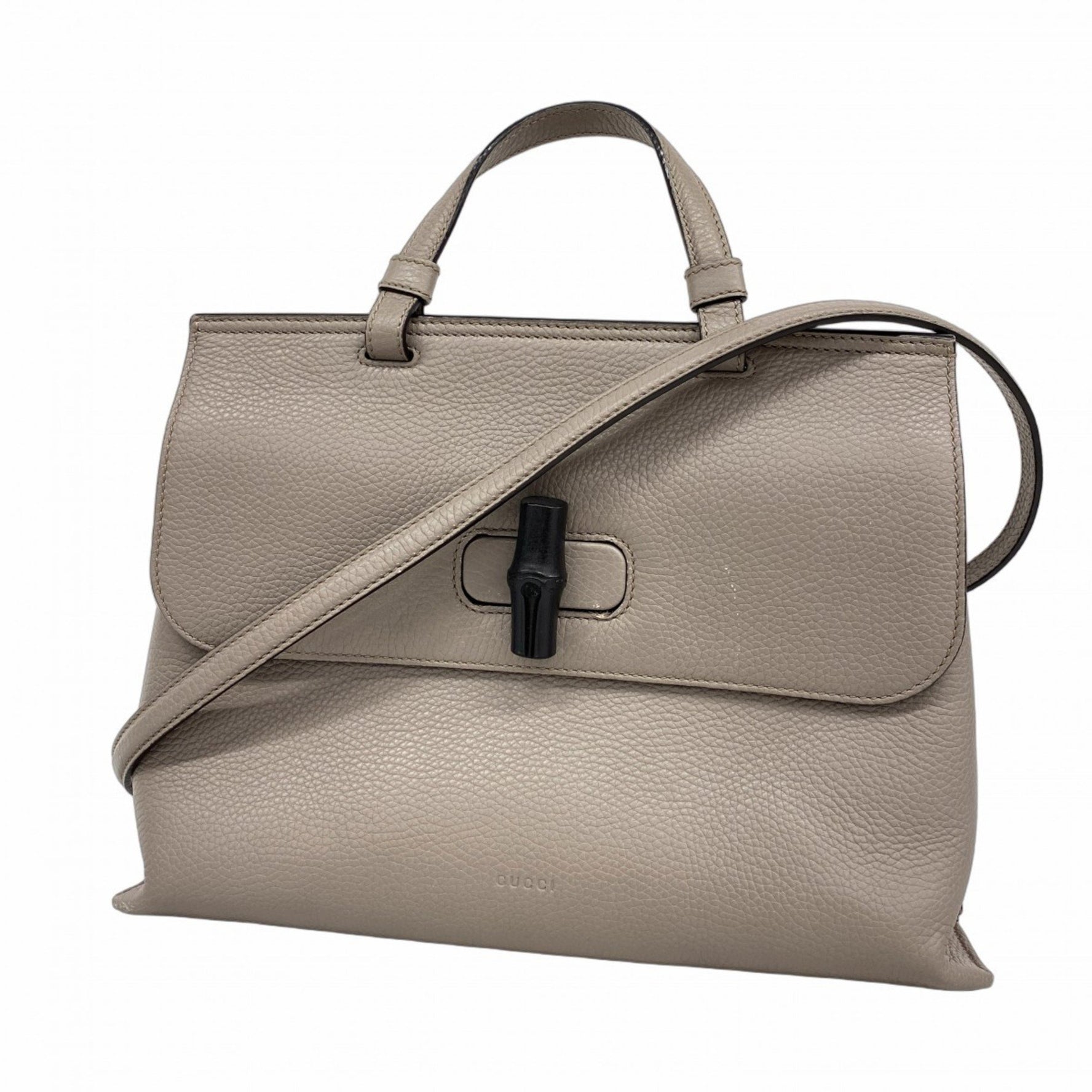 Gucci Bamboo Handbag Leather Light Gray