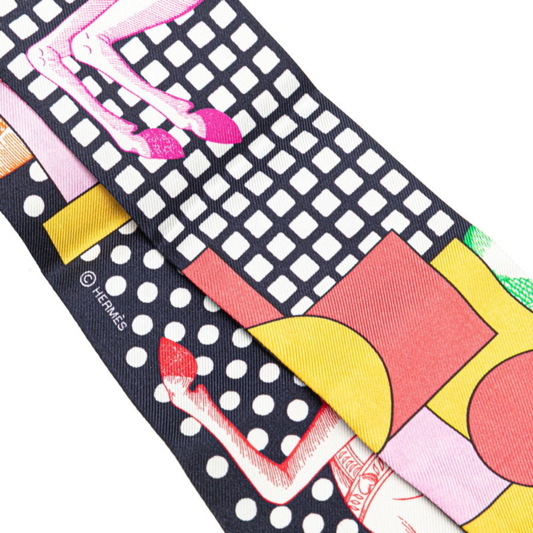Hermes Hermès Twilly Cavalier en Formes Scarf, Navy and Multicolor Silk