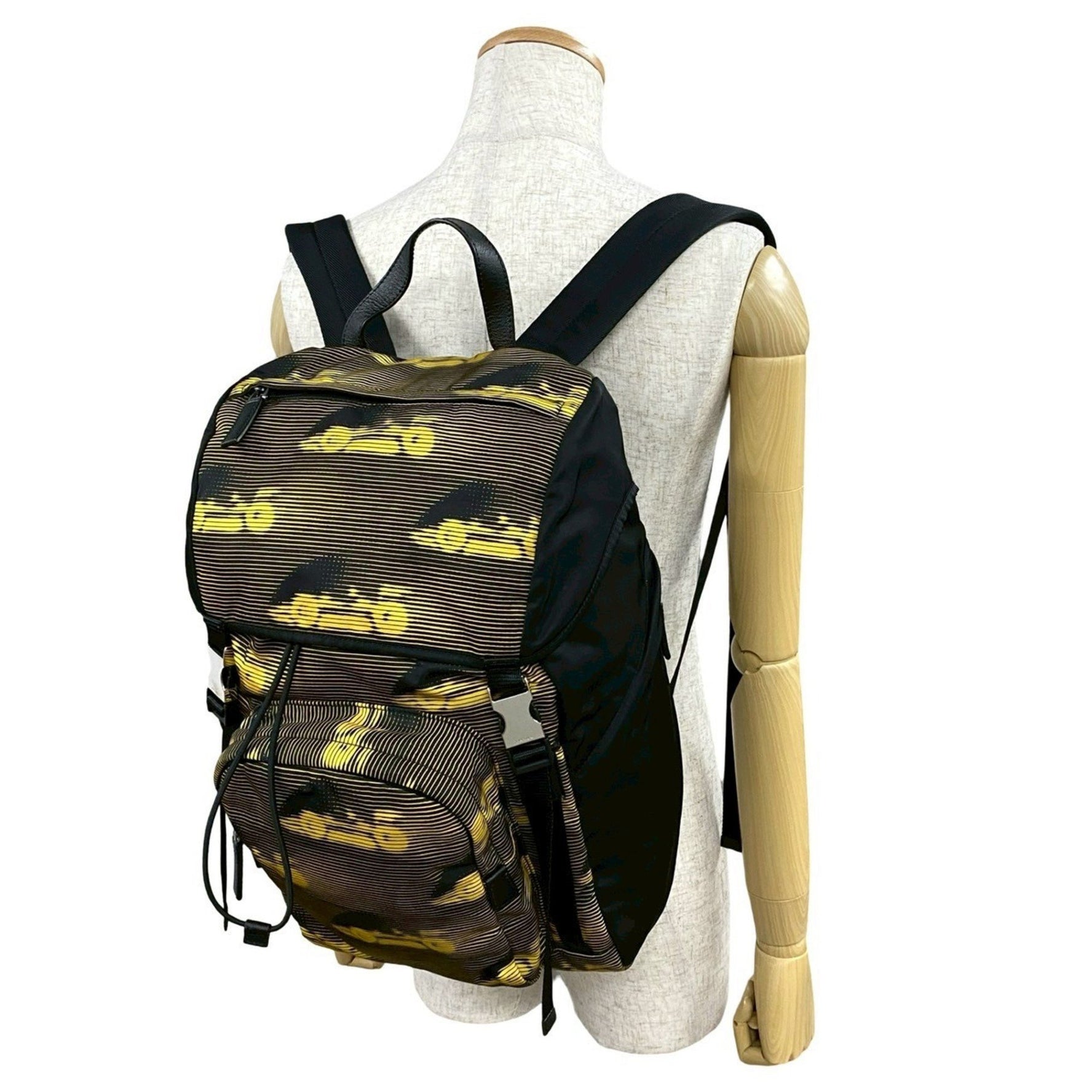 PRADA Logo Hardware Leather and Nylon Backpack Yellow Black
