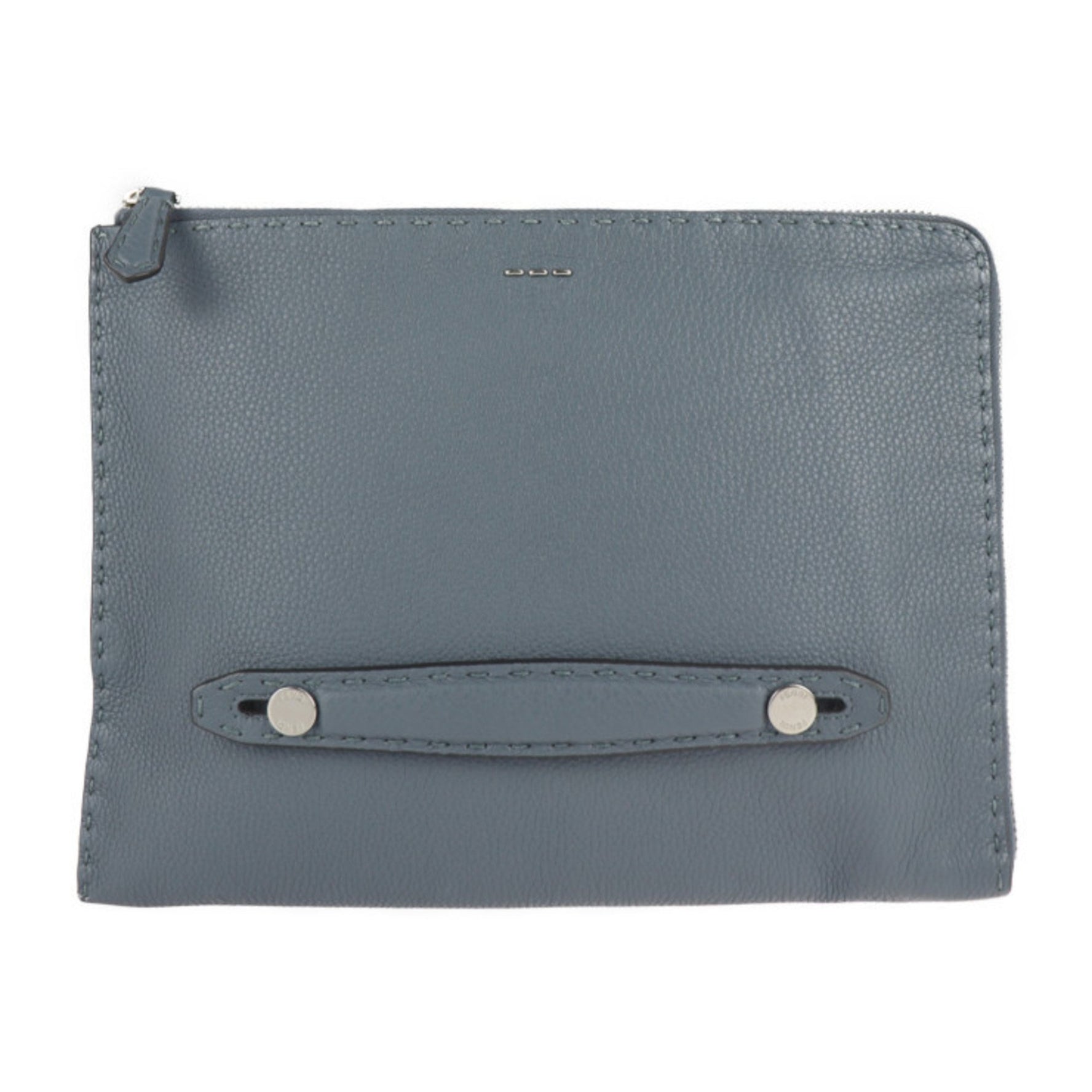 FENDI Selleria clutch bag leather blue gray second handbag